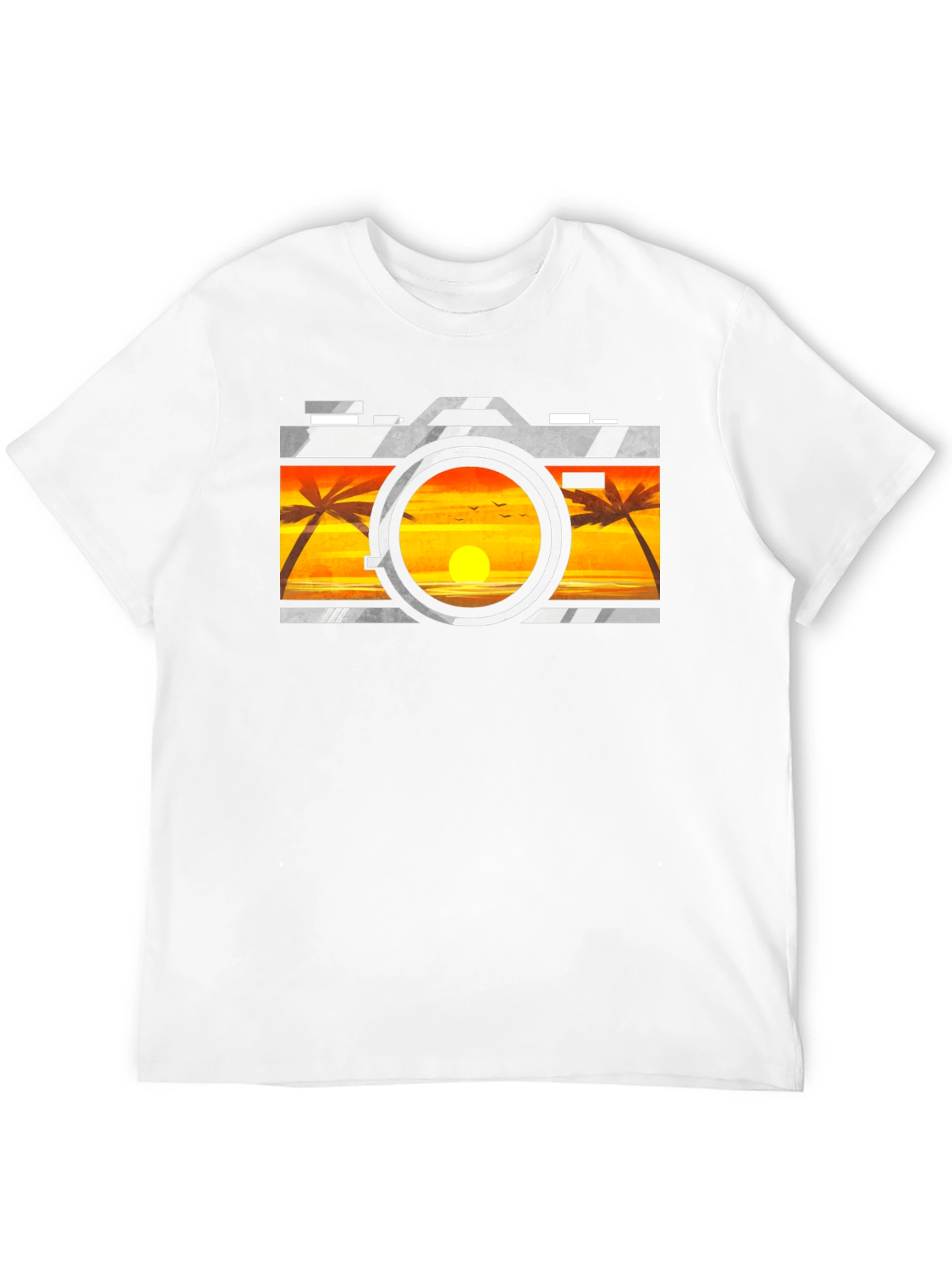 Sunset Camera Graphic Tee - Black Cotton T-Shirt