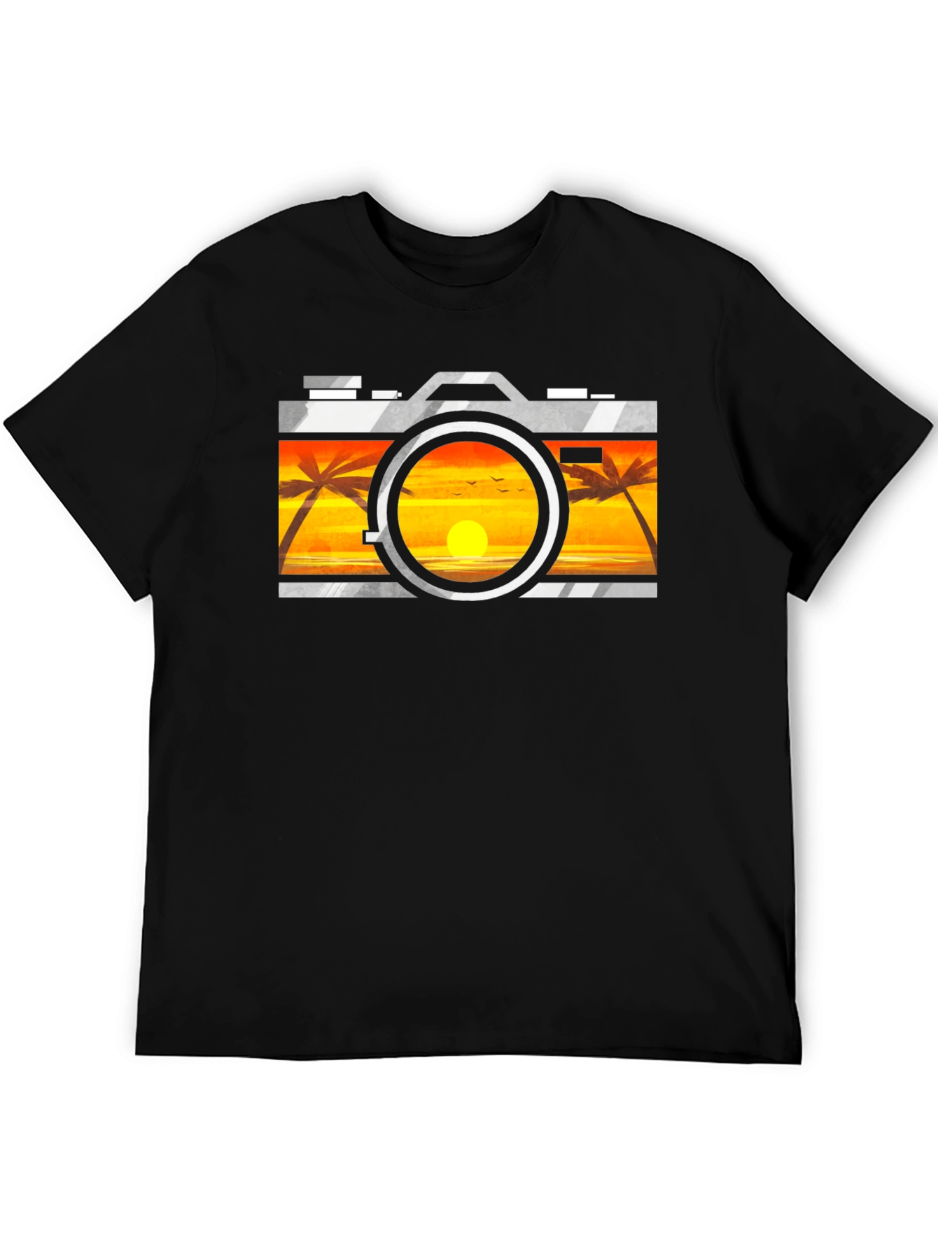Sunset Camera Graphic Tee - Black Cotton T-Shirt