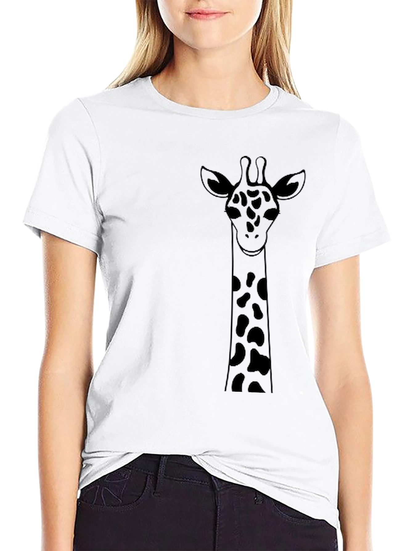 Giraffe Graphic Tee - Black Cotton T-Shirt