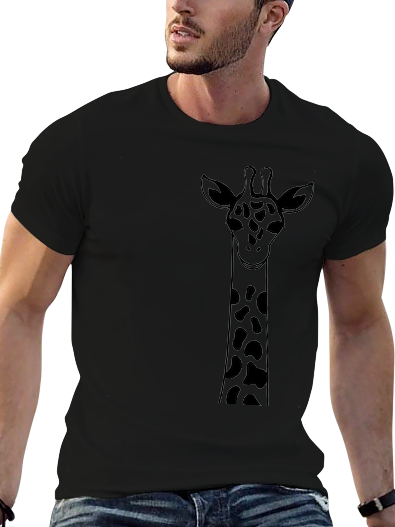 Giraffe Graphic Tee - Black Cotton T-Shirt