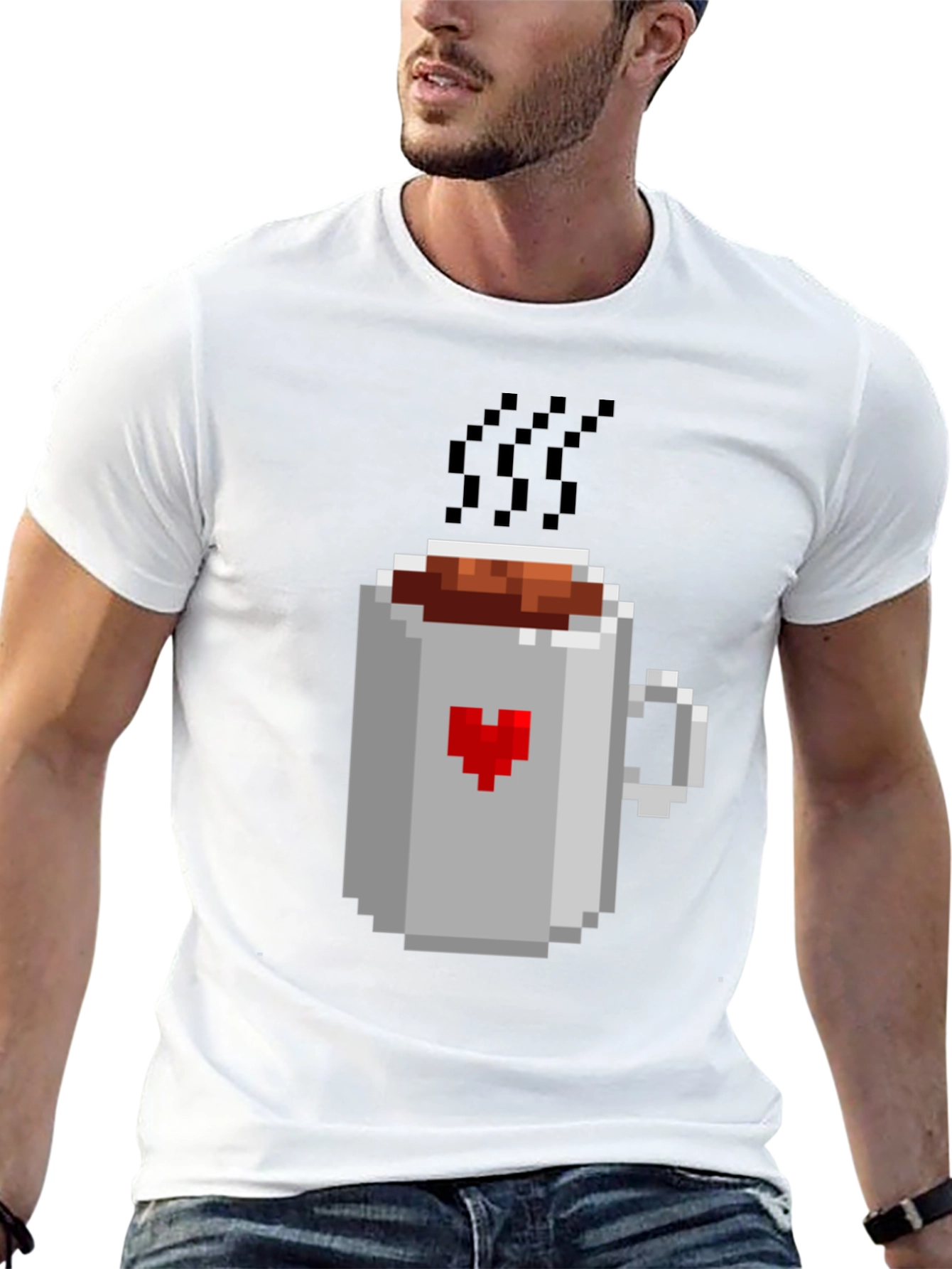 Pixel Heart Coffee Mug T-Shirt - Gamer Style Tee
