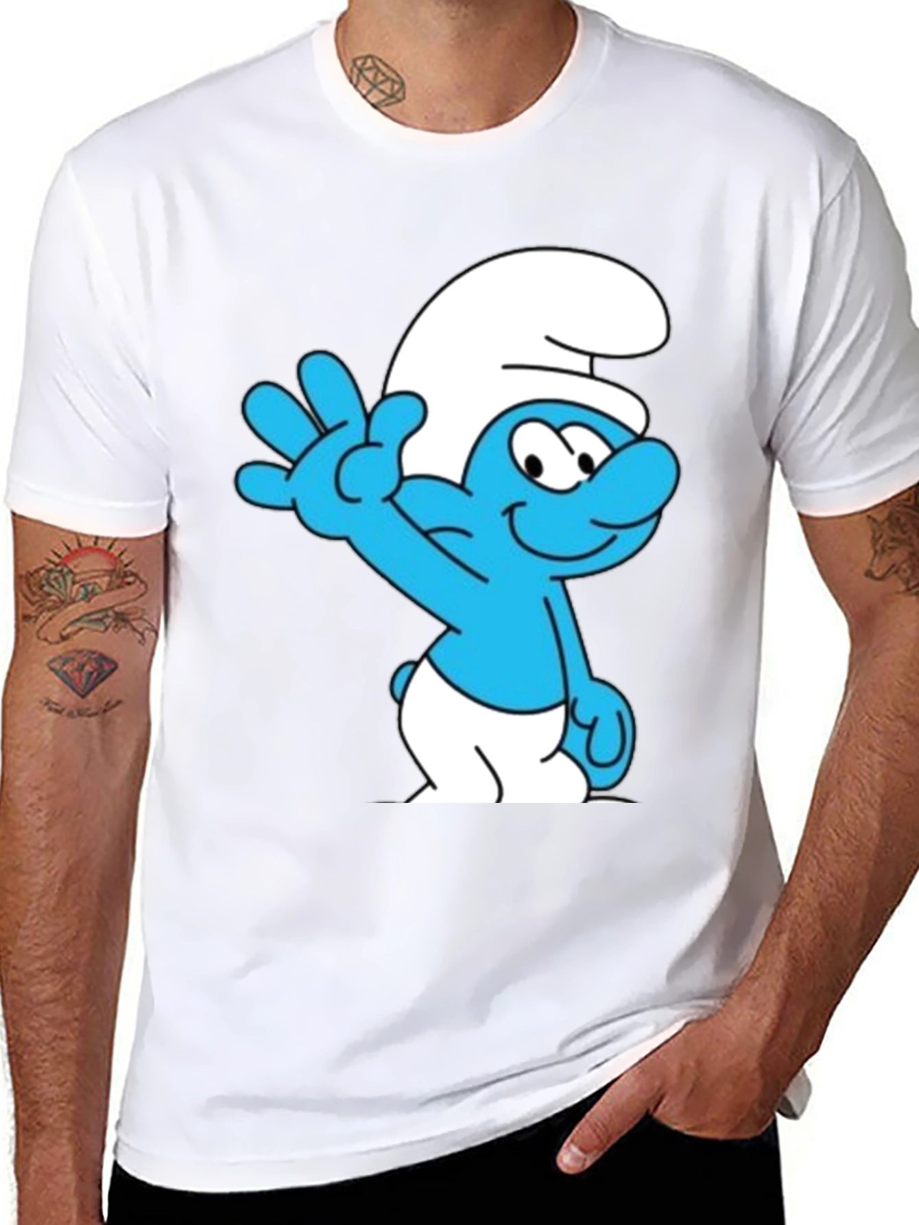 Smurf Cartoon Graphic Black T-Shirt