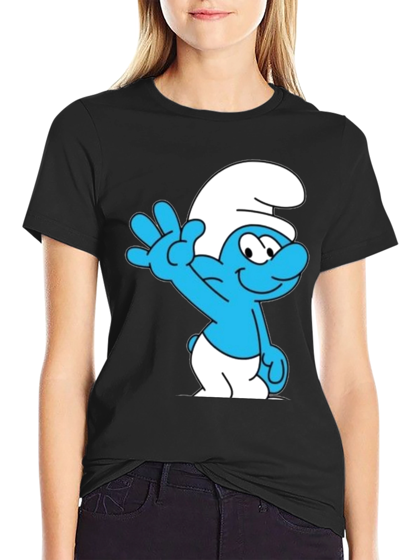 Smurf Cartoon Graphic Black T-Shirt