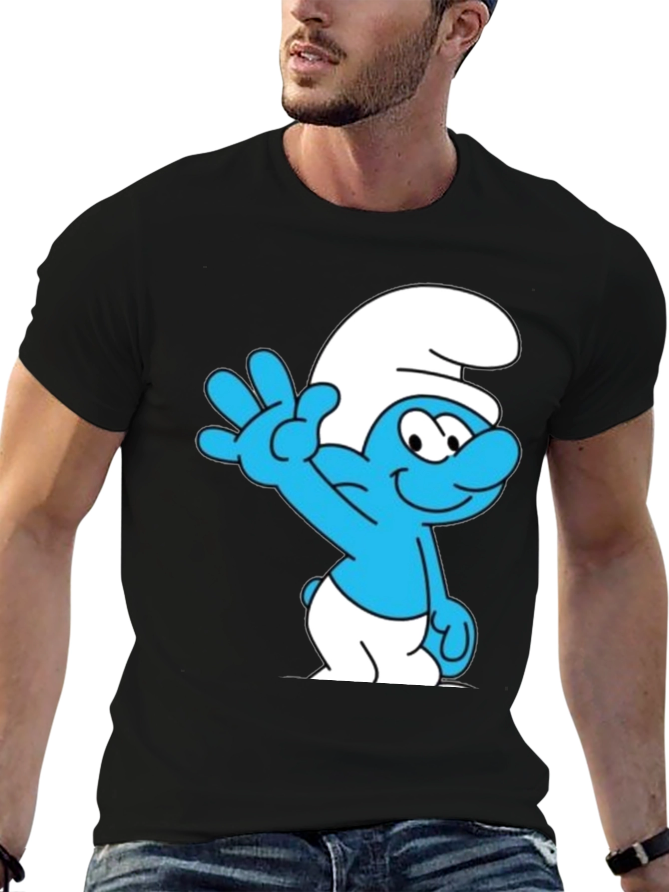 Smurf Cartoon Graphic Black T-Shirt