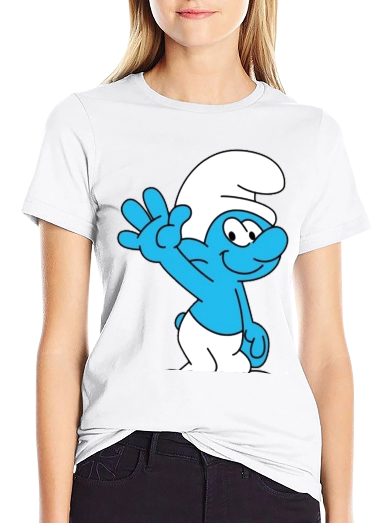 Smurf Cartoon Graphic Black T-Shirt