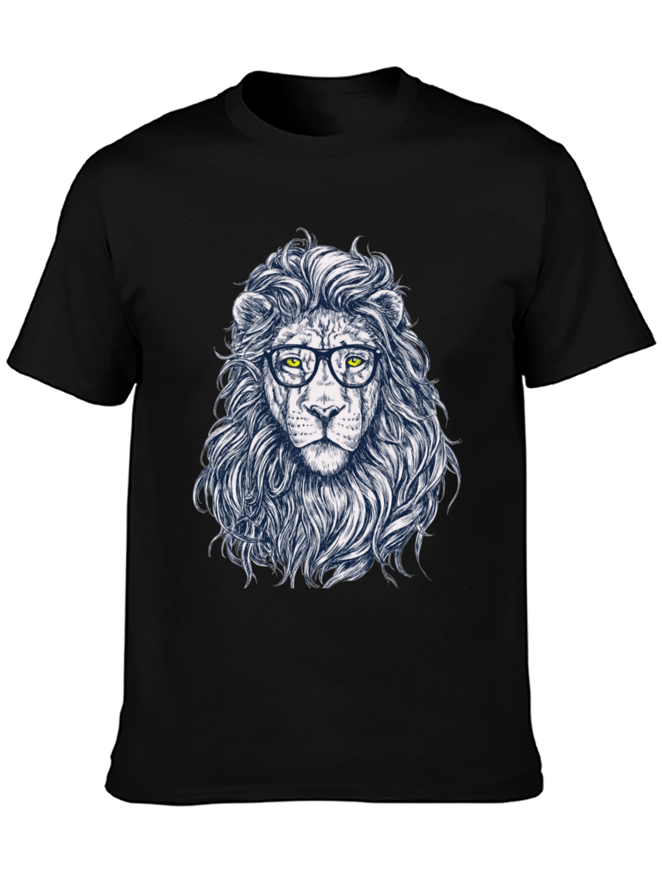 Lion with Glasses Black T-Shirt