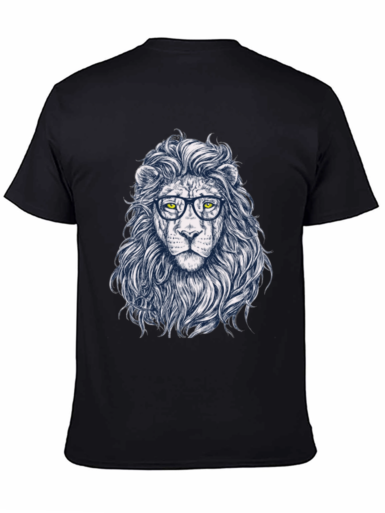 Lion with Glasses Black T-Shirt