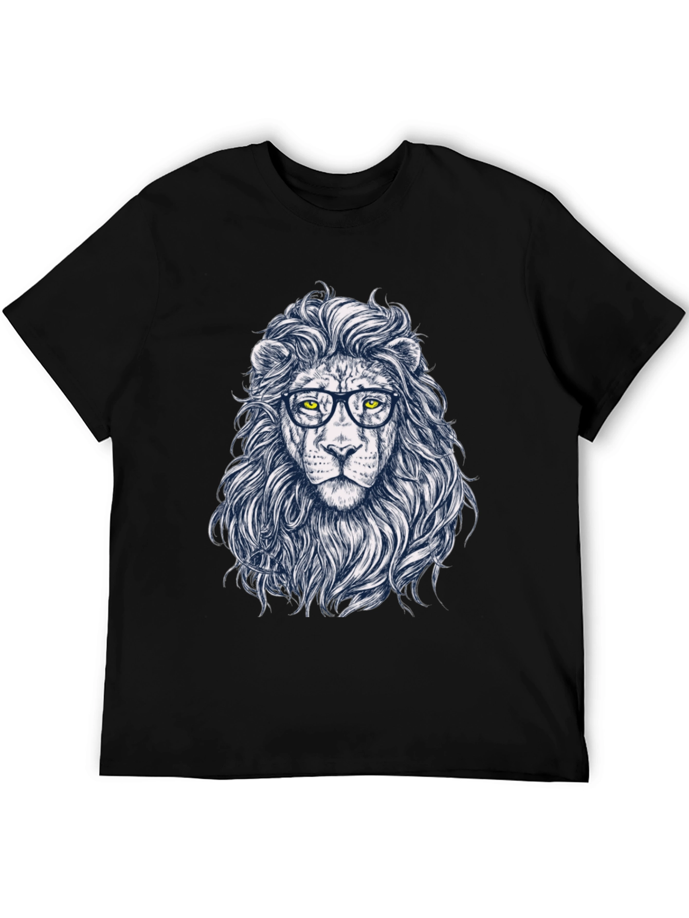 Lion with Glasses Black T-Shirt