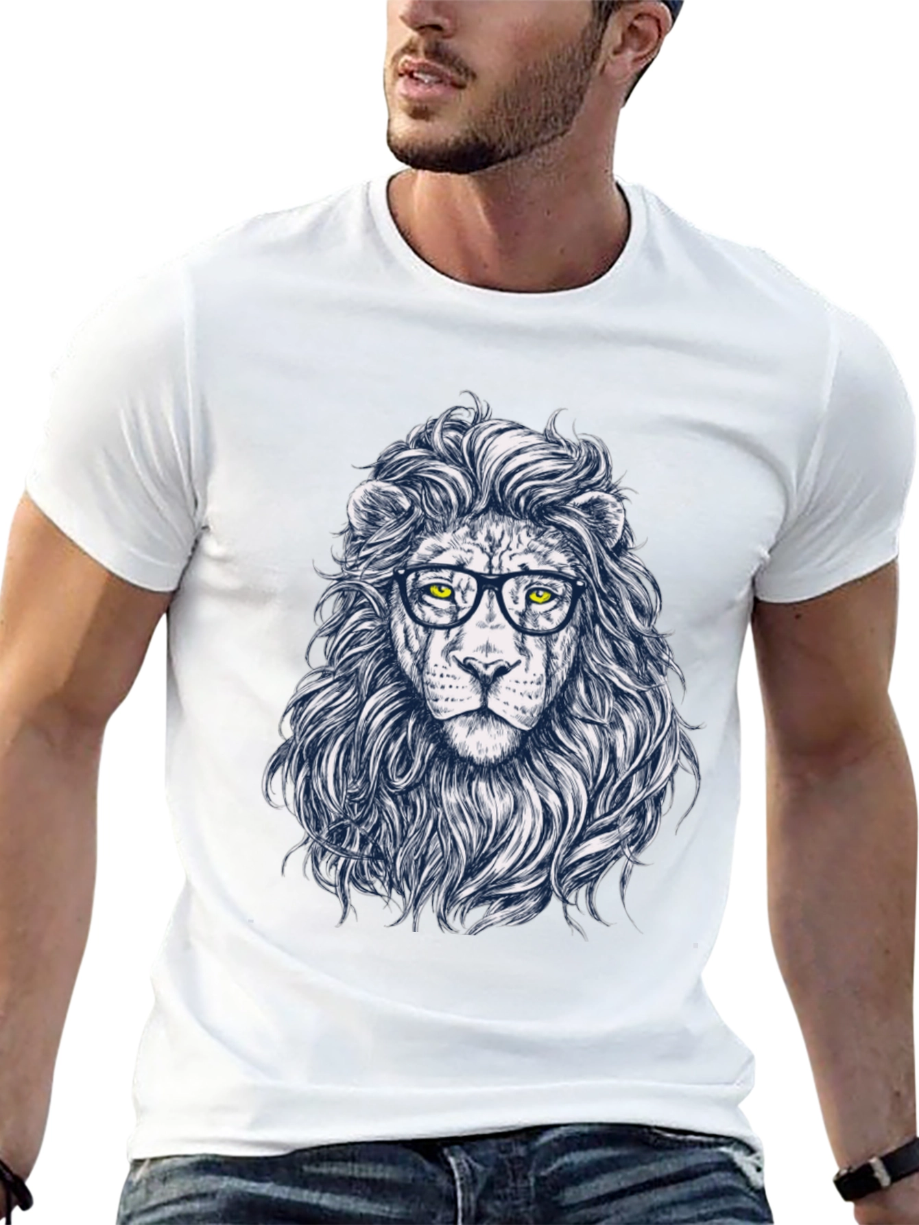 Lion with Glasses Black T-Shirt