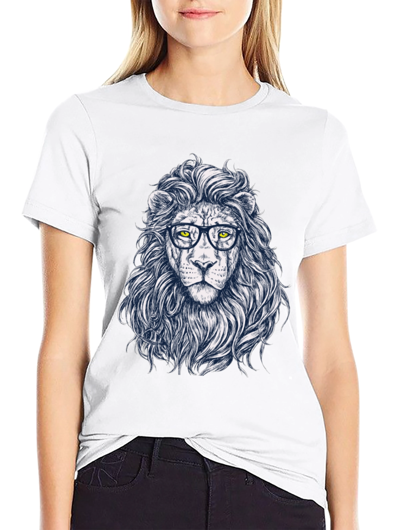 Lion with Glasses Black T-Shirt