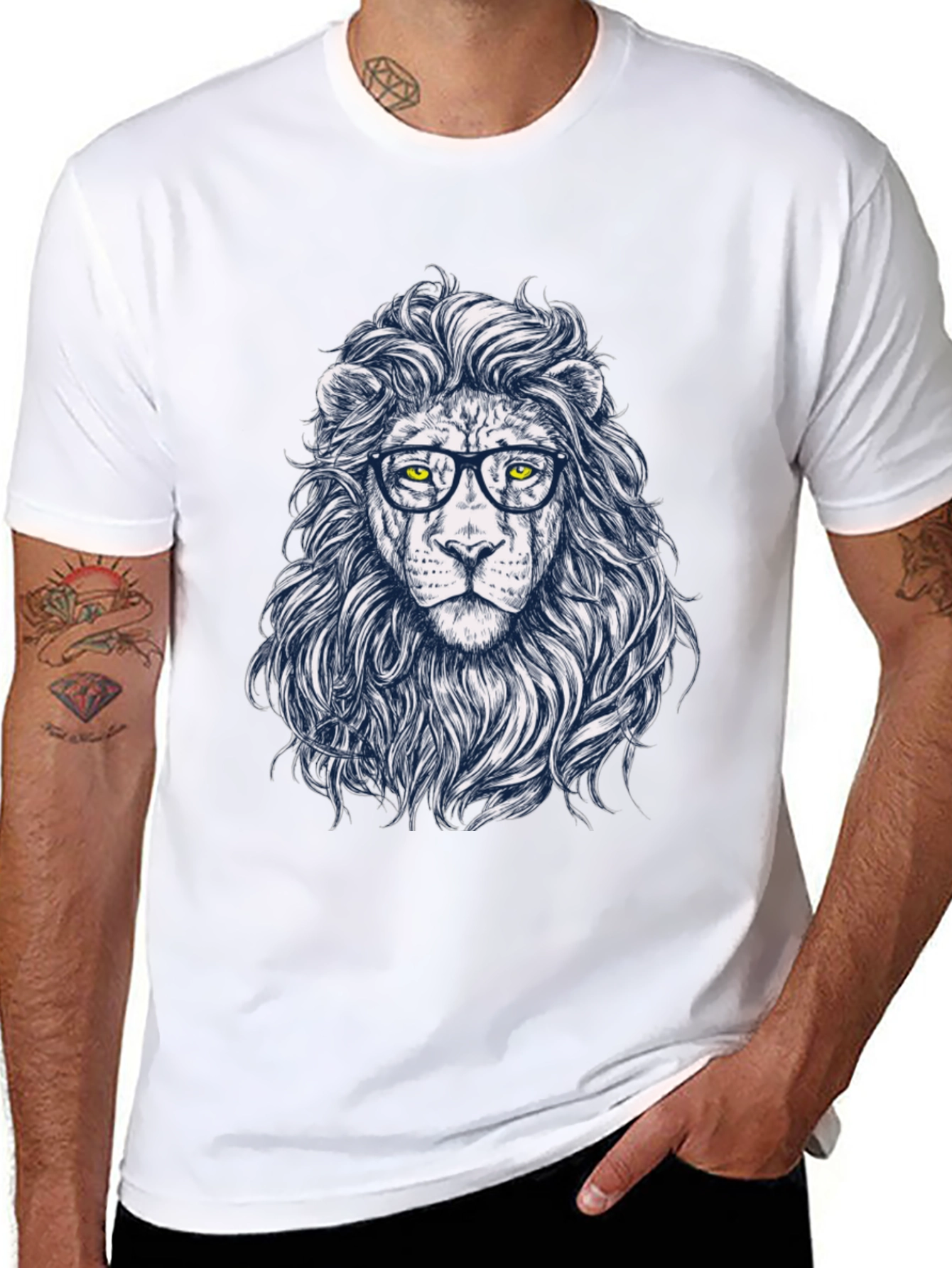 Lion with Glasses Black T-Shirt