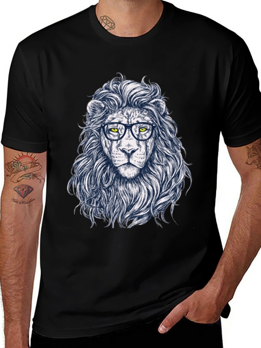 Lion with Glasses Black T-Shirt