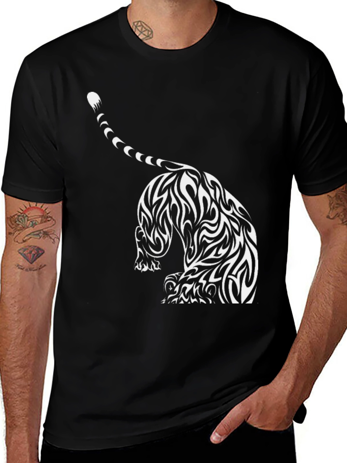 Black T-Shirt with Tribal Tiger Design