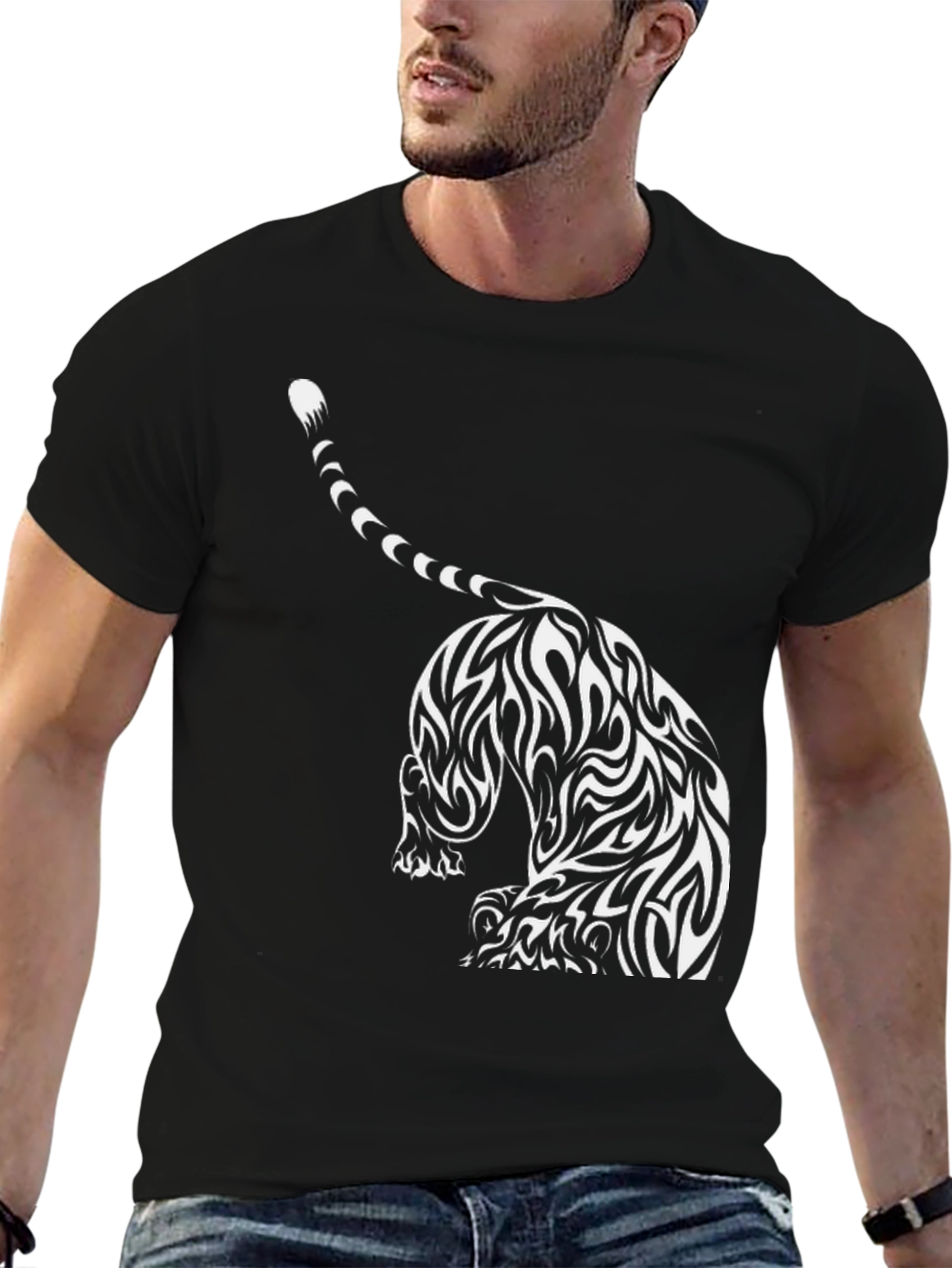 Black T-Shirt with Tribal Tiger Design