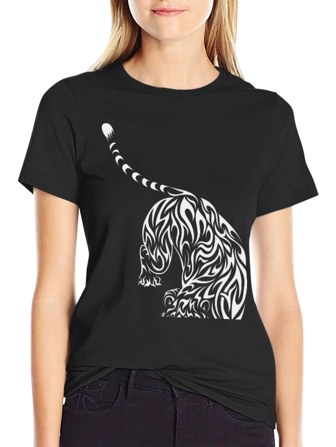 Black T-Shirt with Tribal Tiger Design