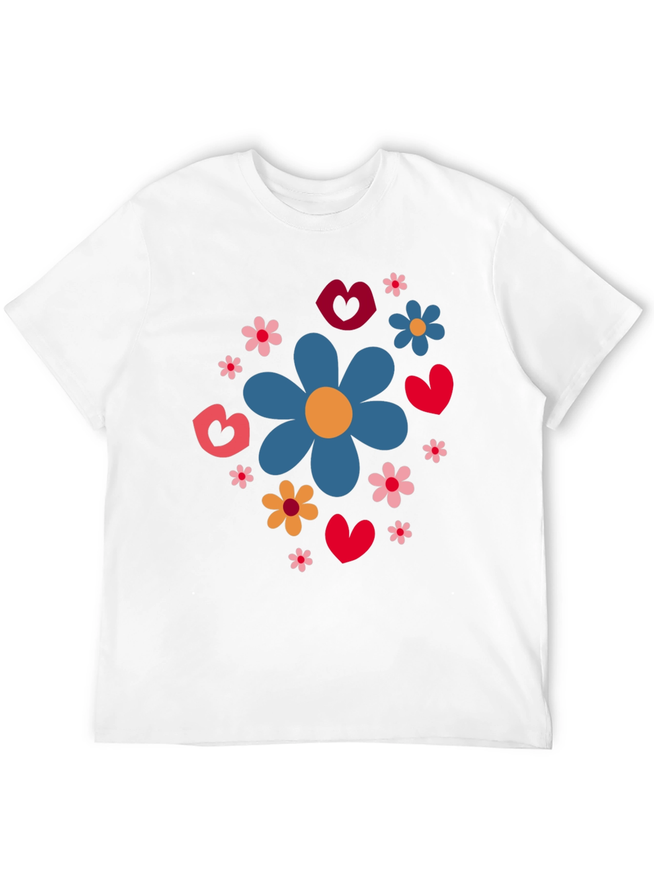 Floral Heart Pattern Black T-Shirt