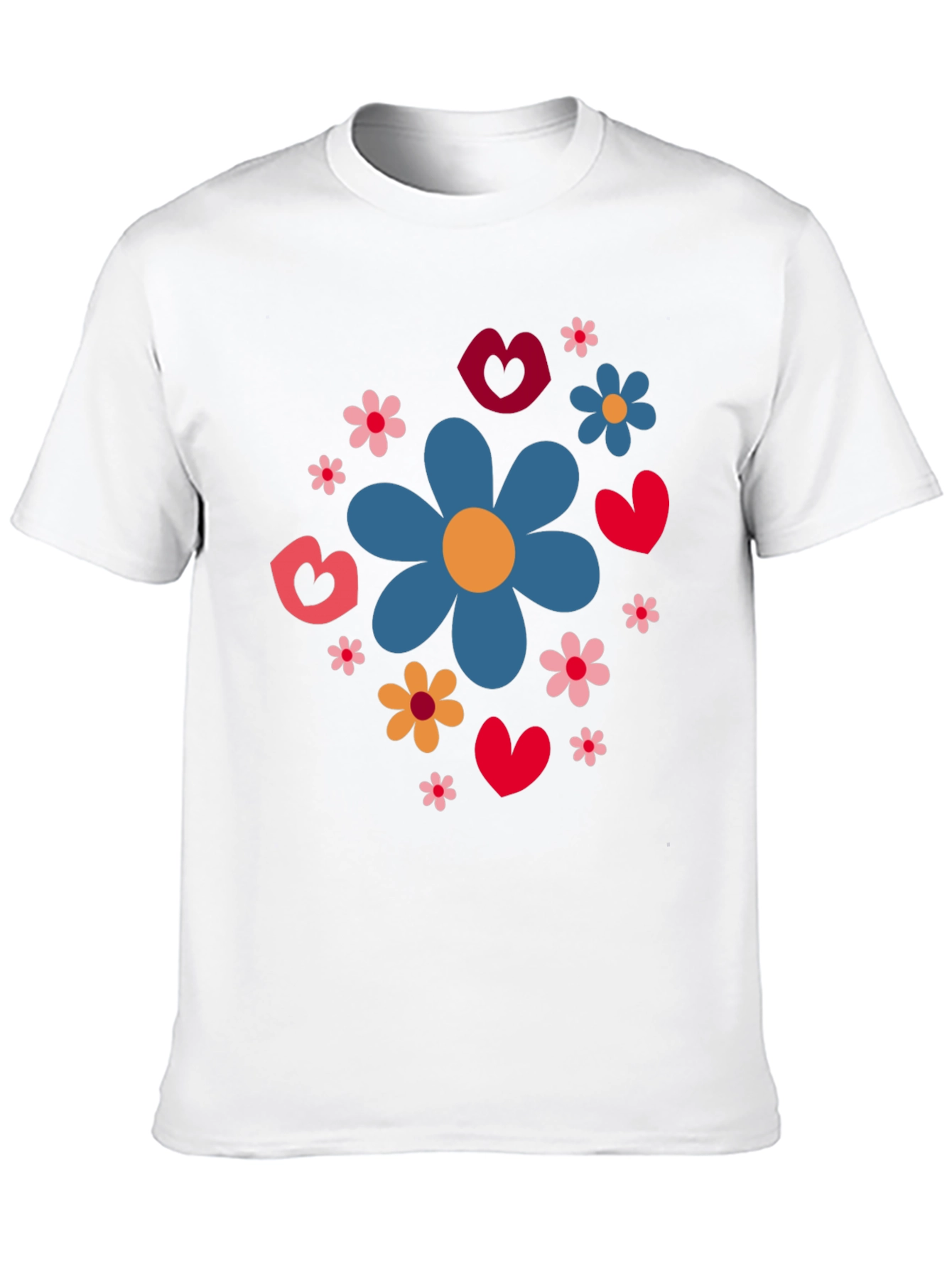 Floral Heart Pattern Black T-Shirt