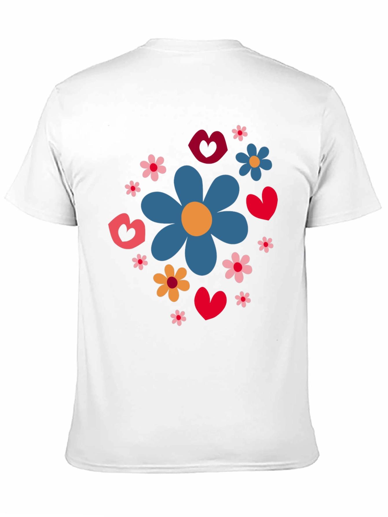 Floral Heart Pattern Black T-Shirt