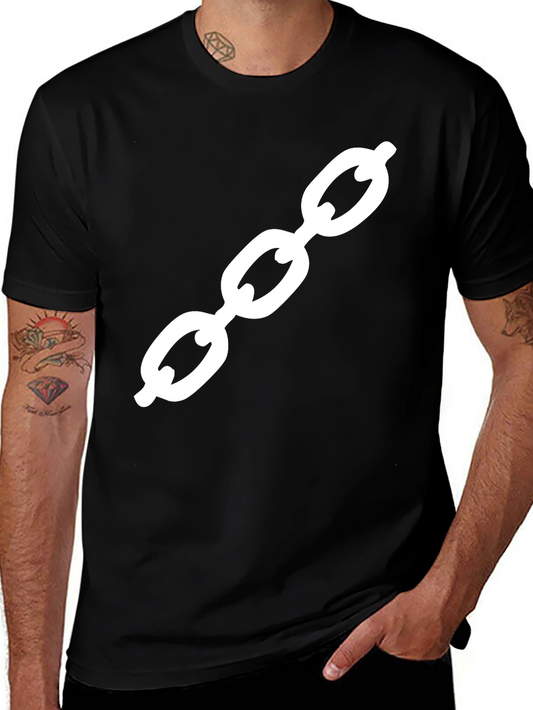 Chain Link Graphic Tee - Black Cotton Casual T-Shirt