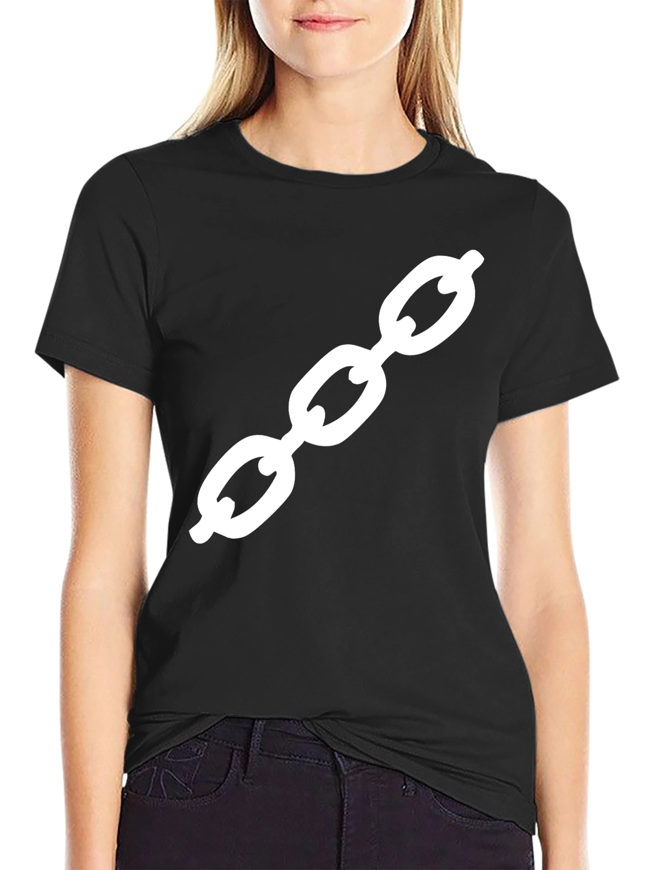 Chain Link Graphic Tee - Black Cotton Casual T-Shirt