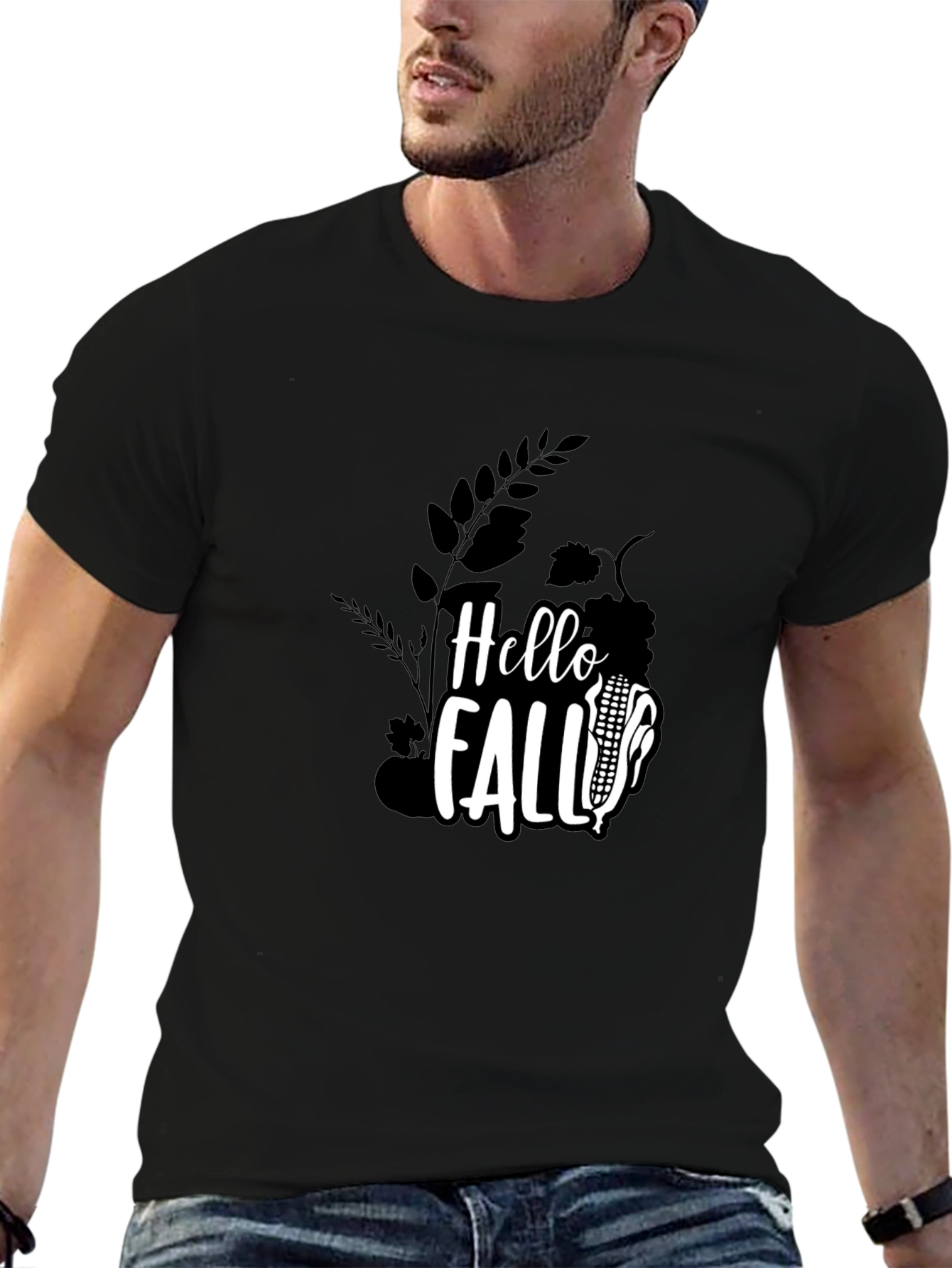 Hello Fall Graphic Tee - Black Cotton Shirt