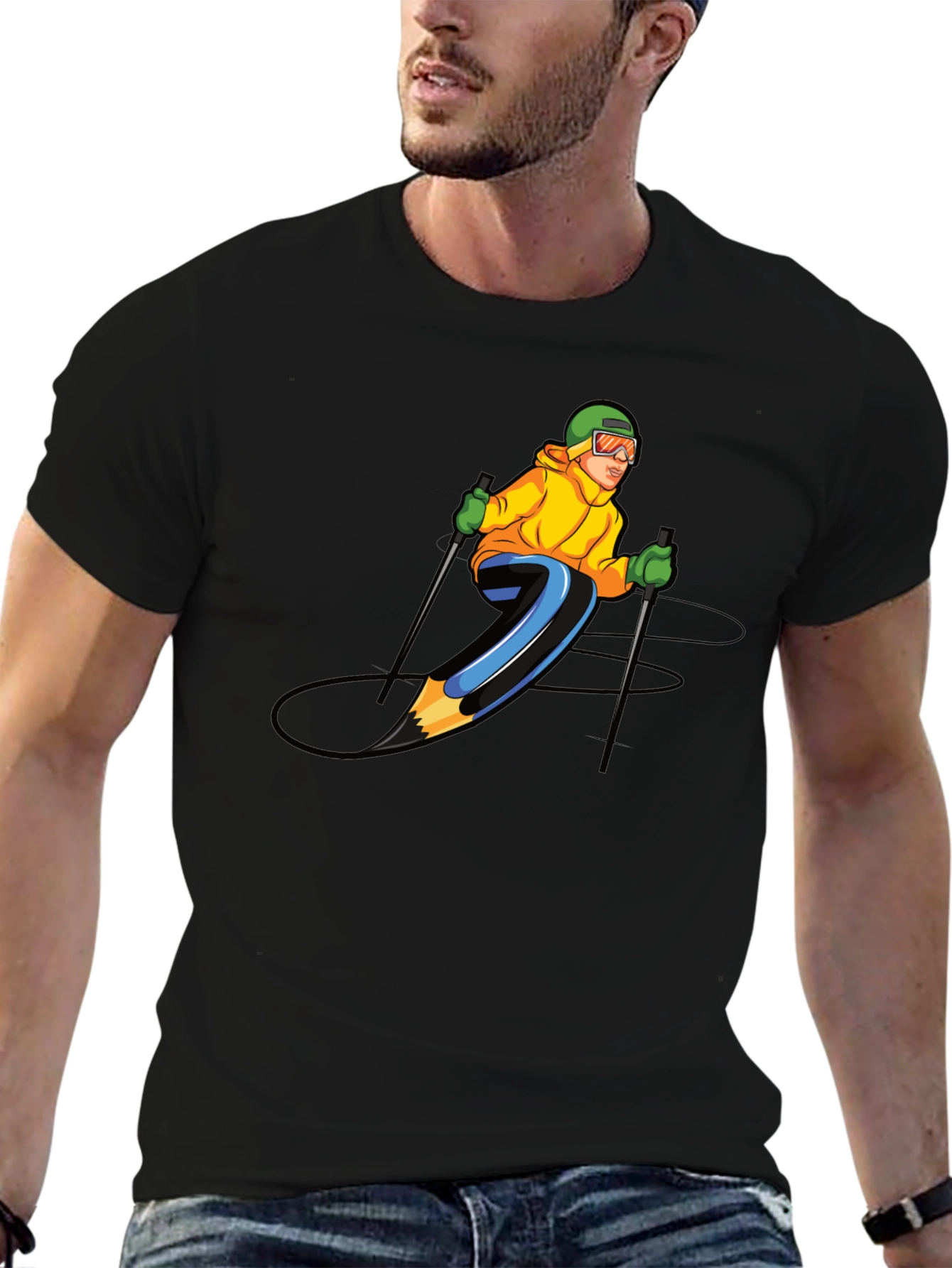 Skiing Pencil Graphic T-Shirt