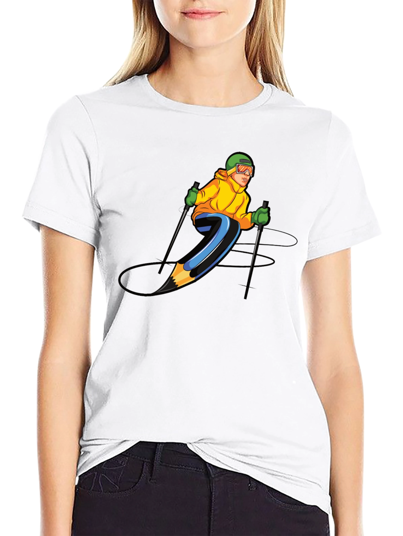 Skiing Pencil Graphic T-Shirt