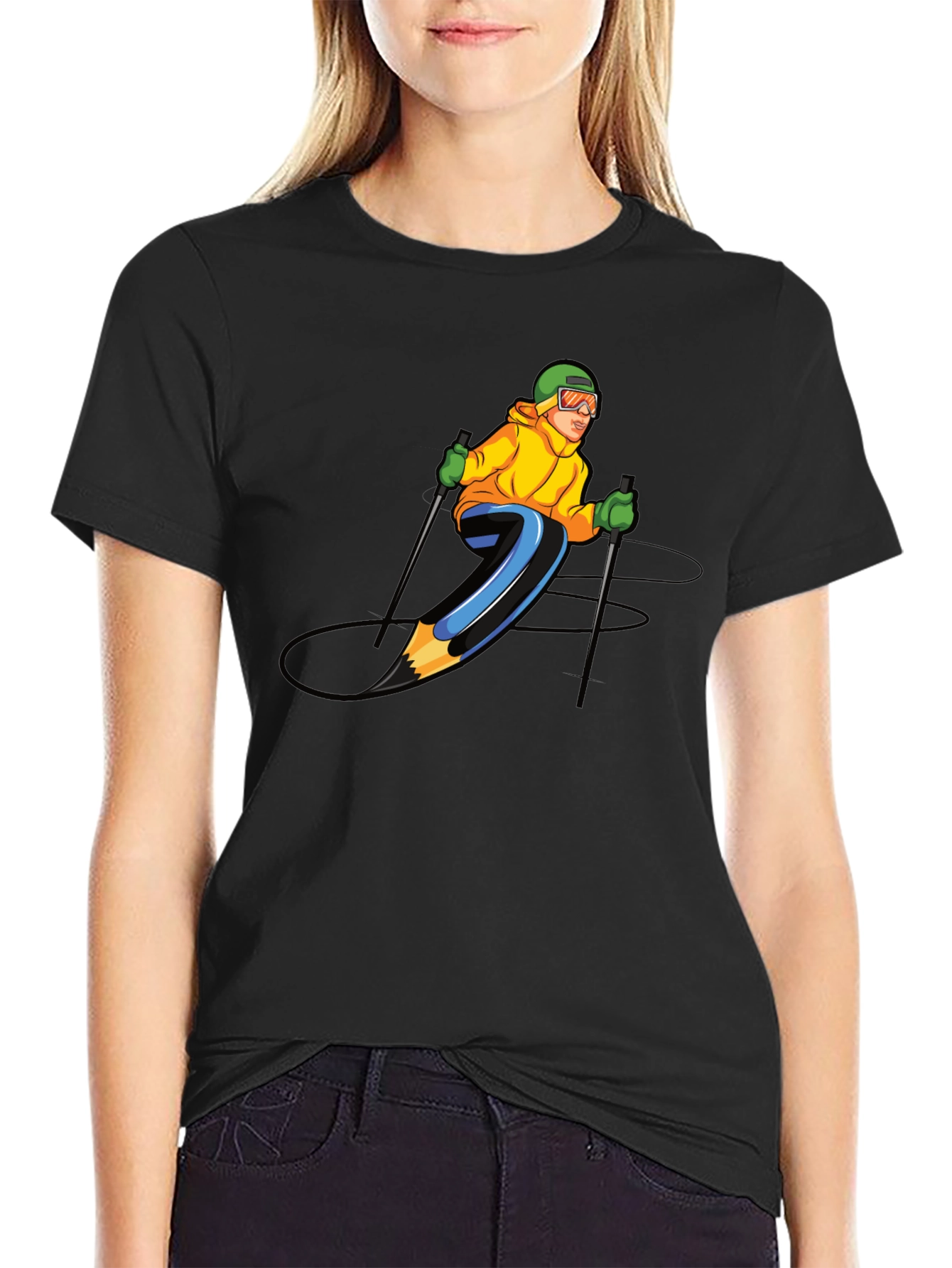 Skiing Pencil Graphic T-Shirt