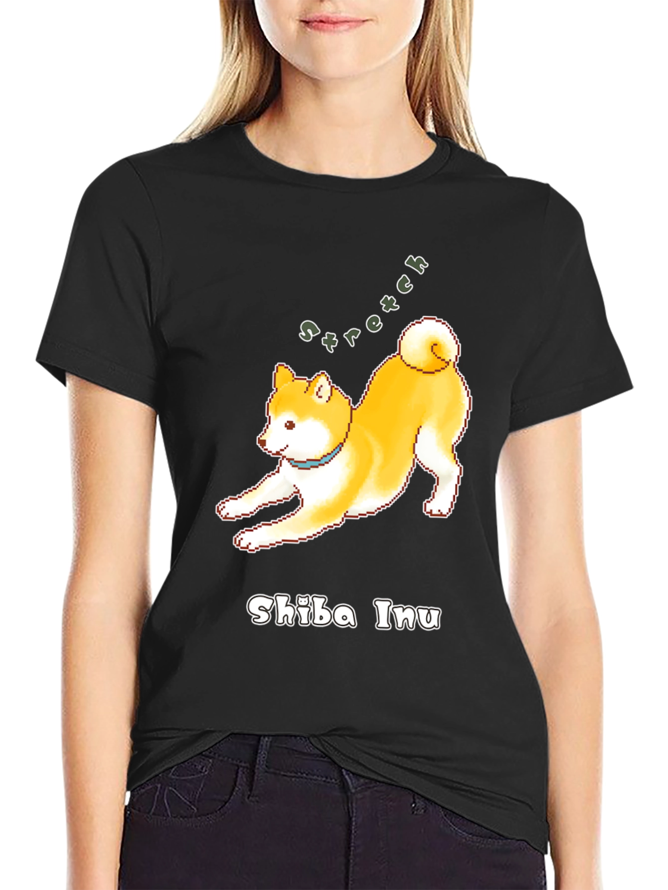 Shiba Inu Stretch Black T-Shirt