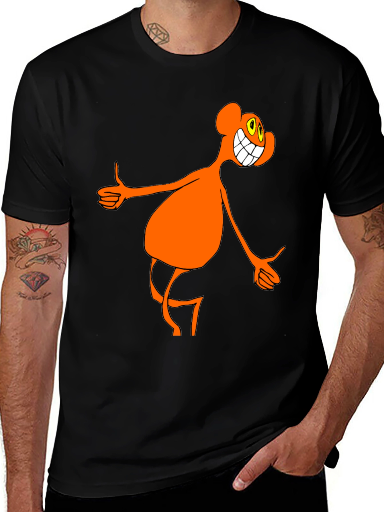 Funky Orange Cartoon Character Black T-Shirt