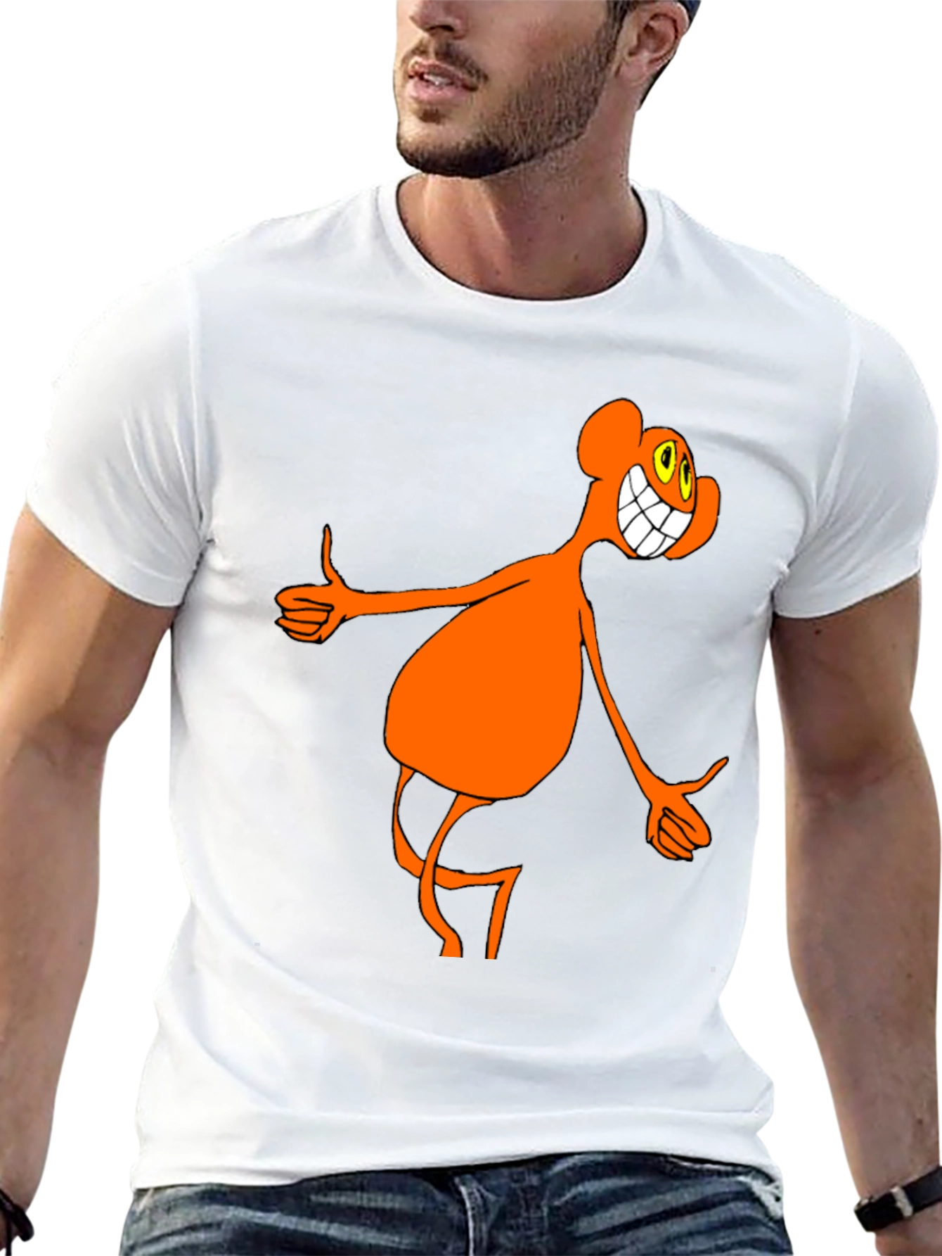 Funky Orange Cartoon Character Black T-Shirt
