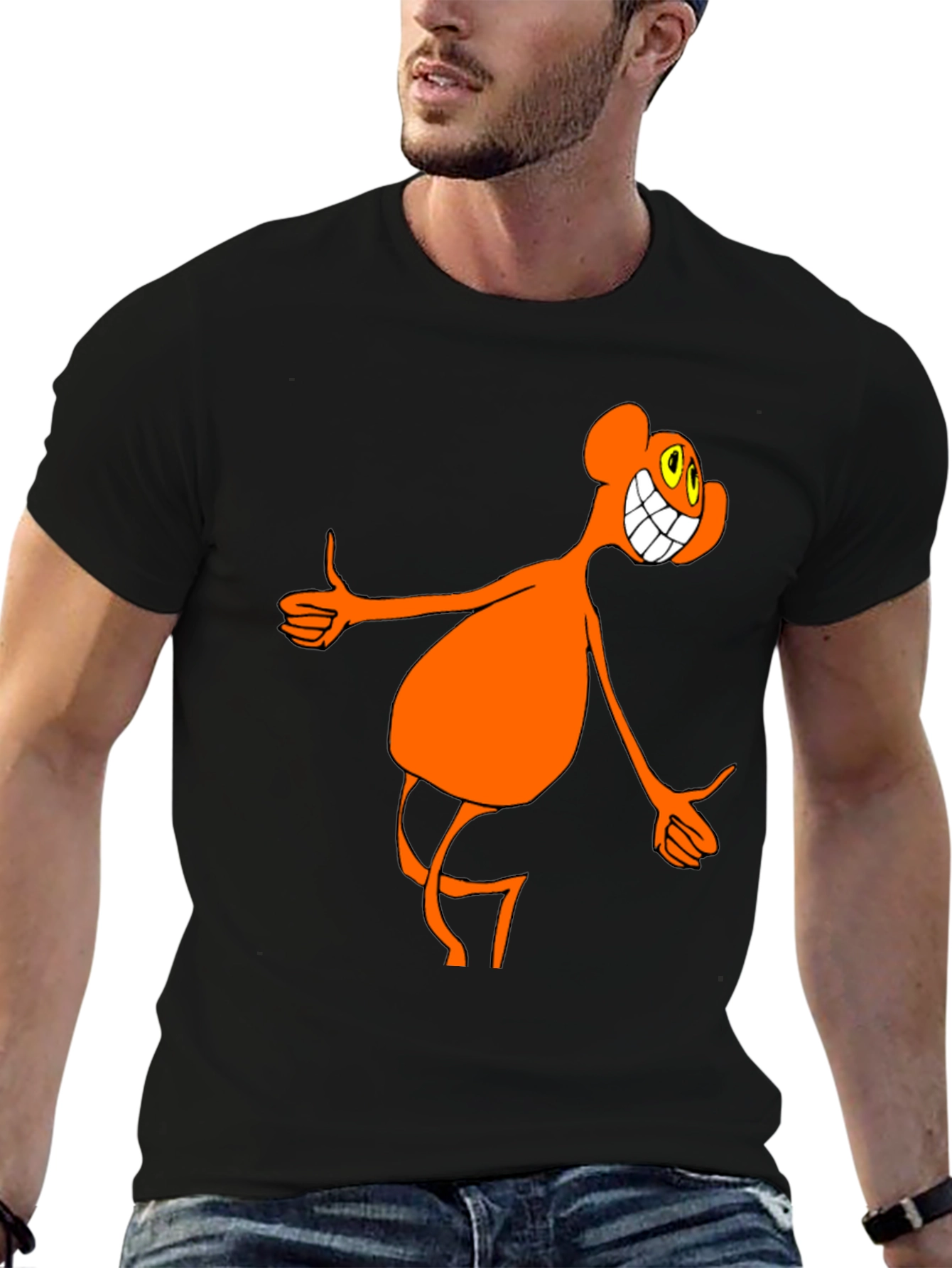 Funky Orange Cartoon Character Black T-Shirt