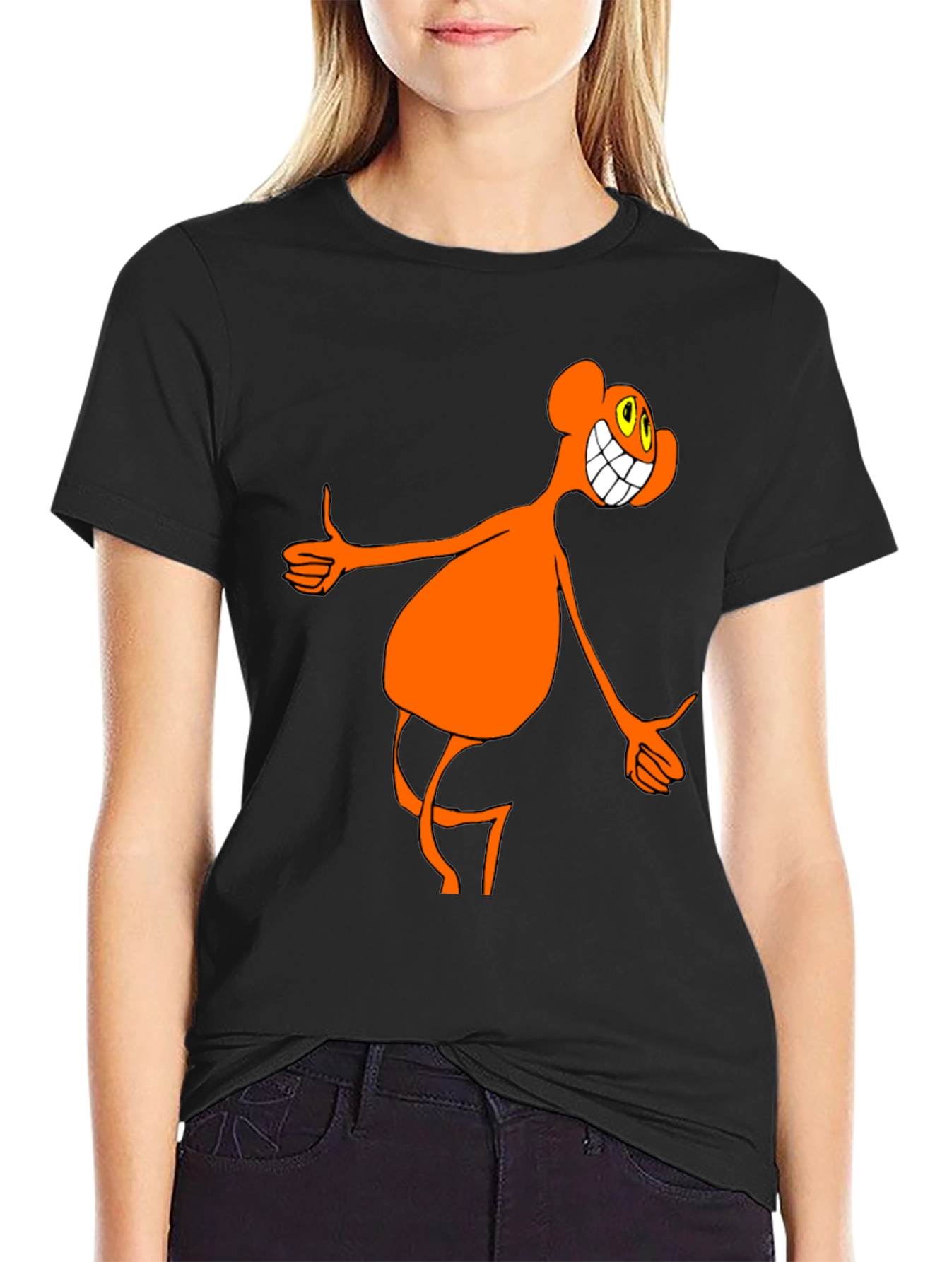 Funky Orange Cartoon Character Black T-Shirt