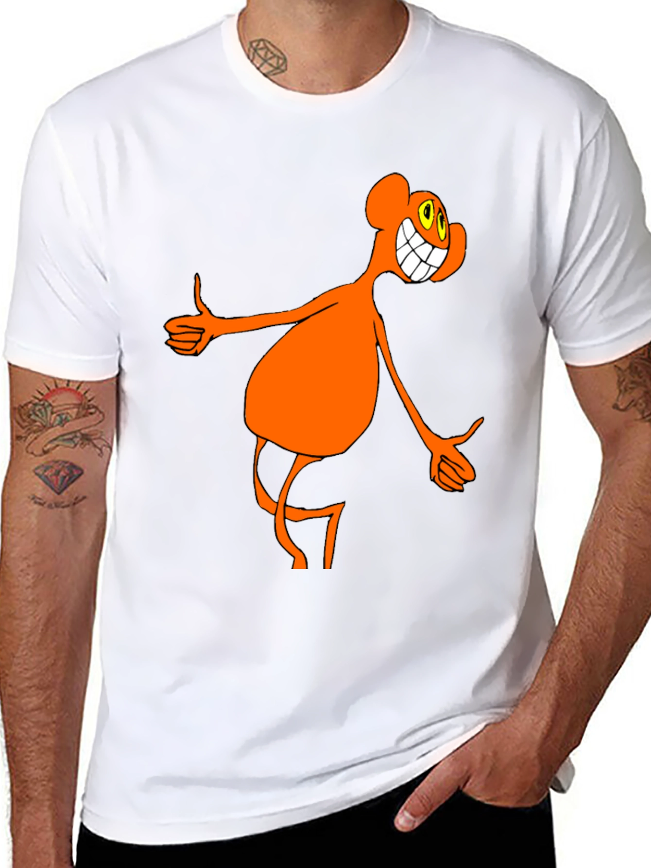 Funky Orange Cartoon Character Black T-Shirt
