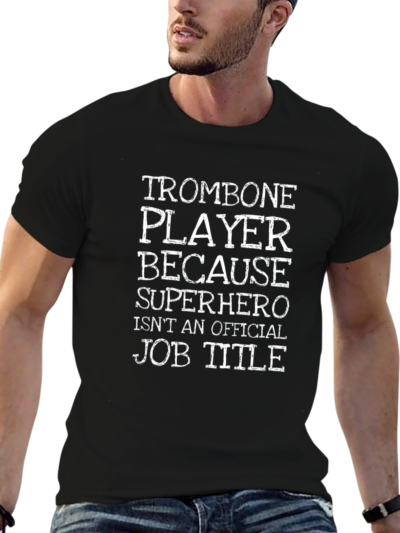 Trombone Player Superhero Black Graphic Tee