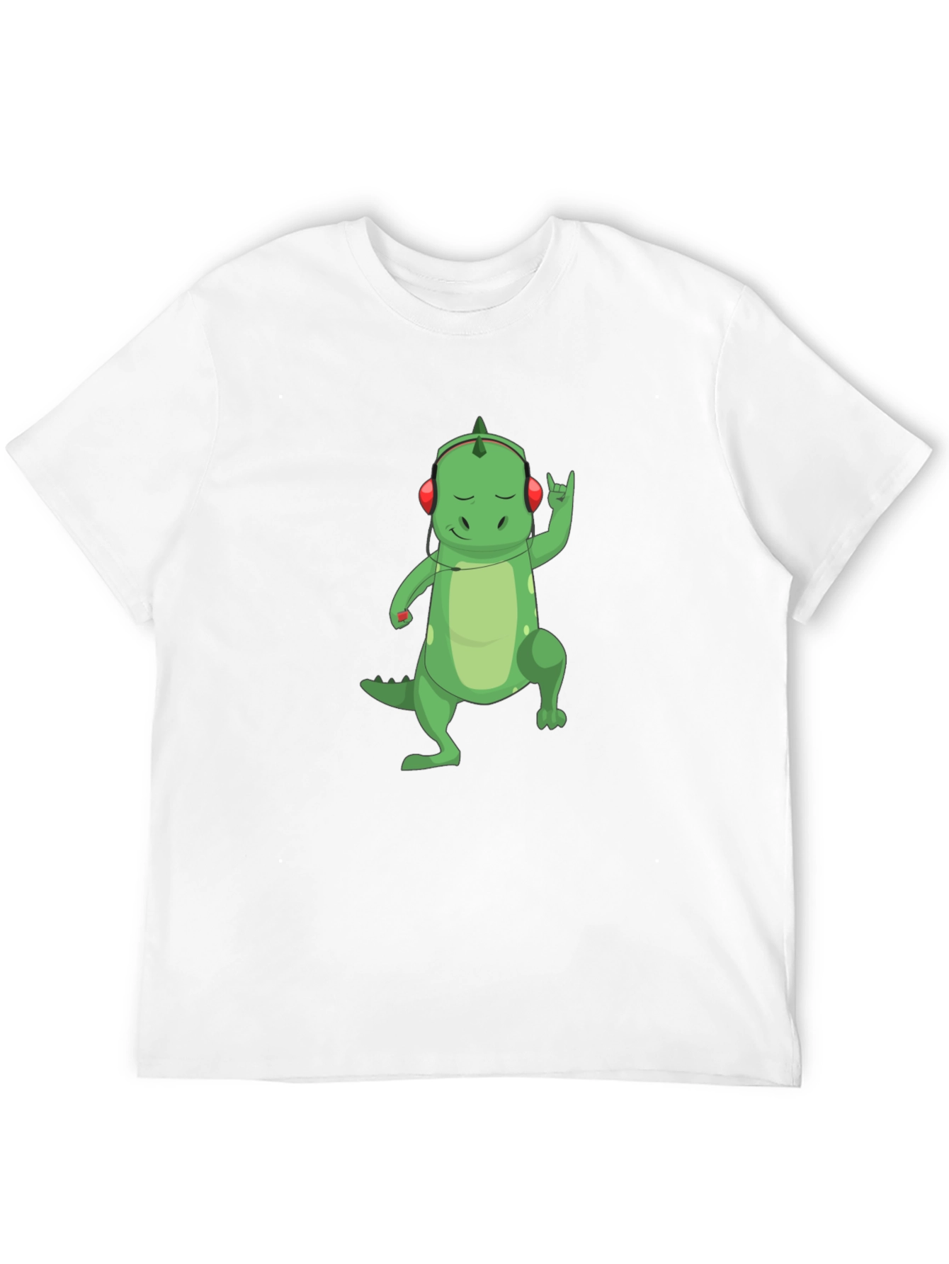 Dino Rocker T-Shirt - Cool Cartoon Dinosaur with Headphones