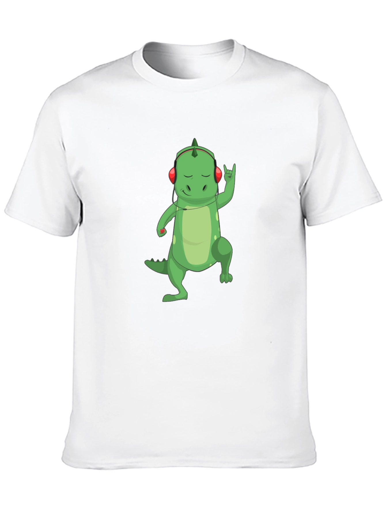 Dino Rocker T-Shirt - Cool Cartoon Dinosaur with Headphones