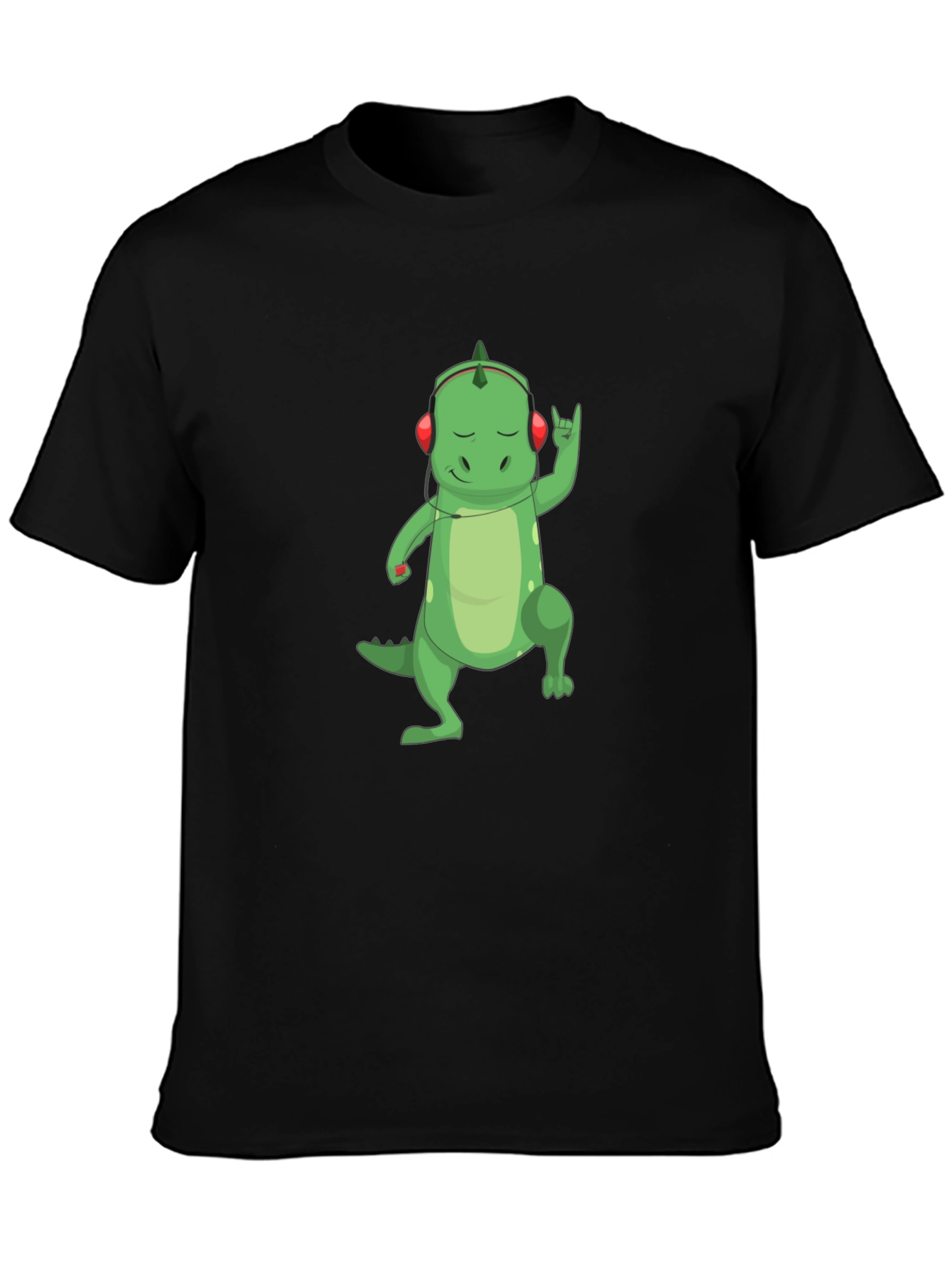 Dino Rocker T-Shirt - Cool Cartoon Dinosaur with Headphones