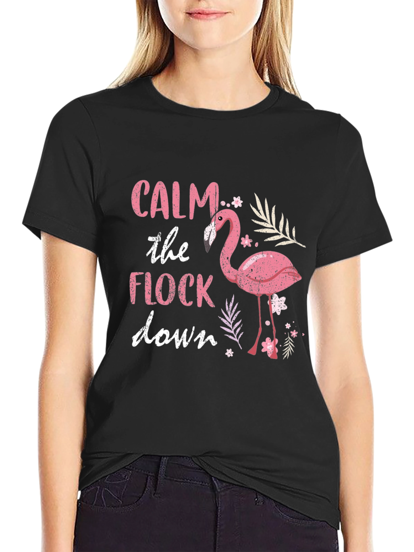 Calm The Flock Down Flamingo Graphic T-Shirt