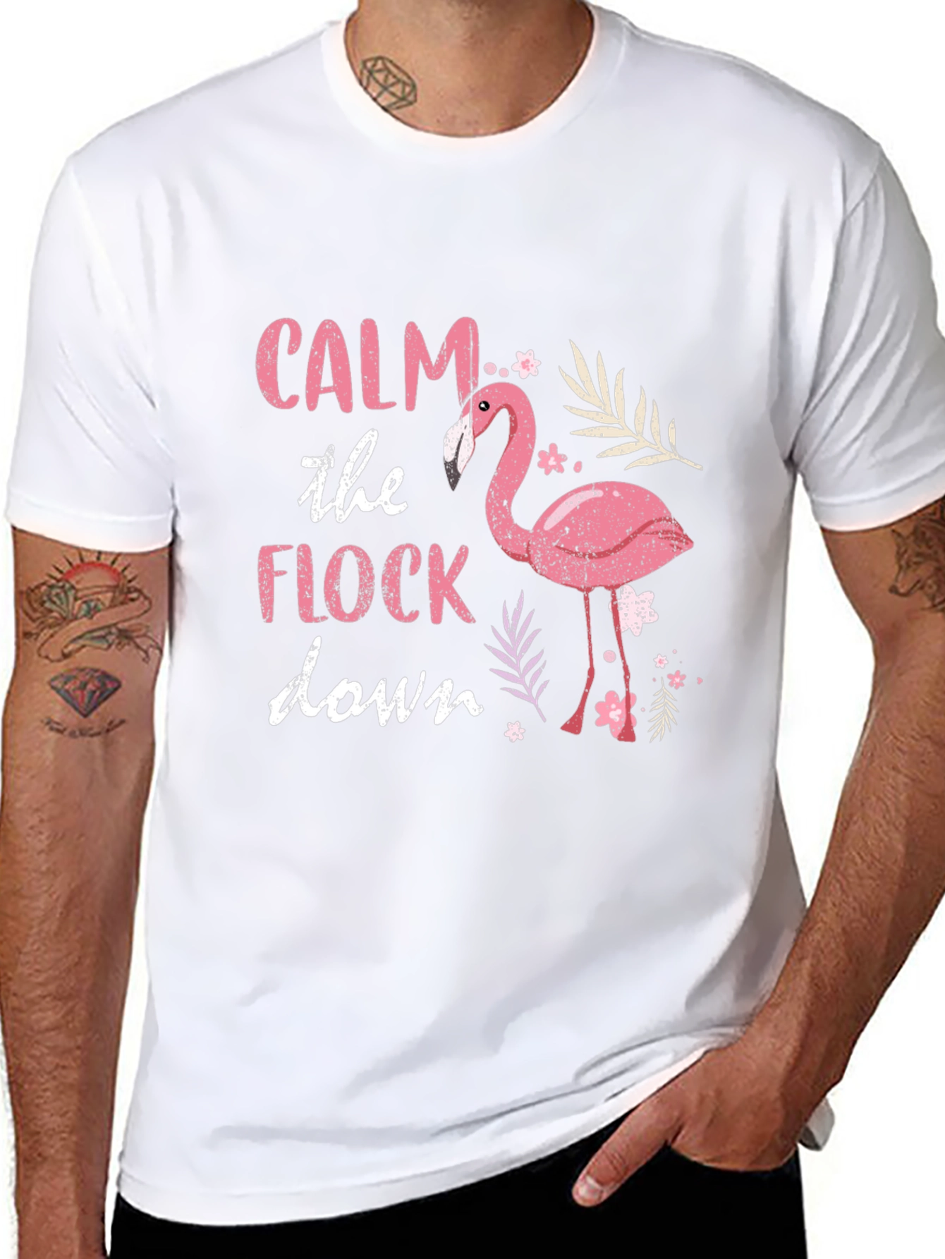 Calm The Flock Down Flamingo Graphic T-Shirt