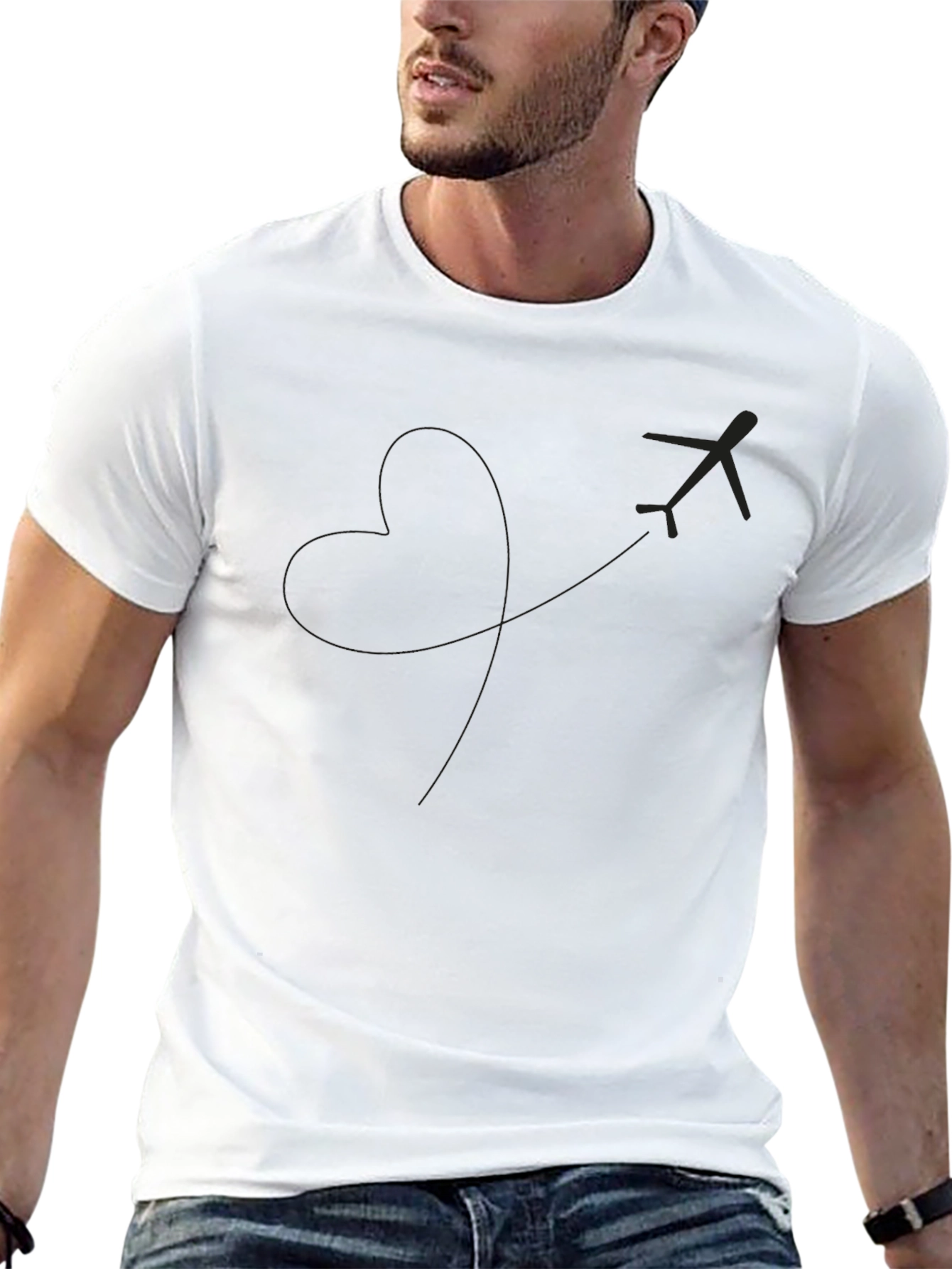 Mens Black T-Shirt: Airplane Heart