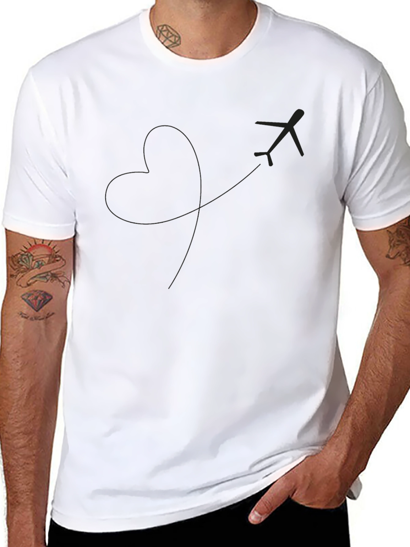 Mens Black T-Shirt: Airplane Heart