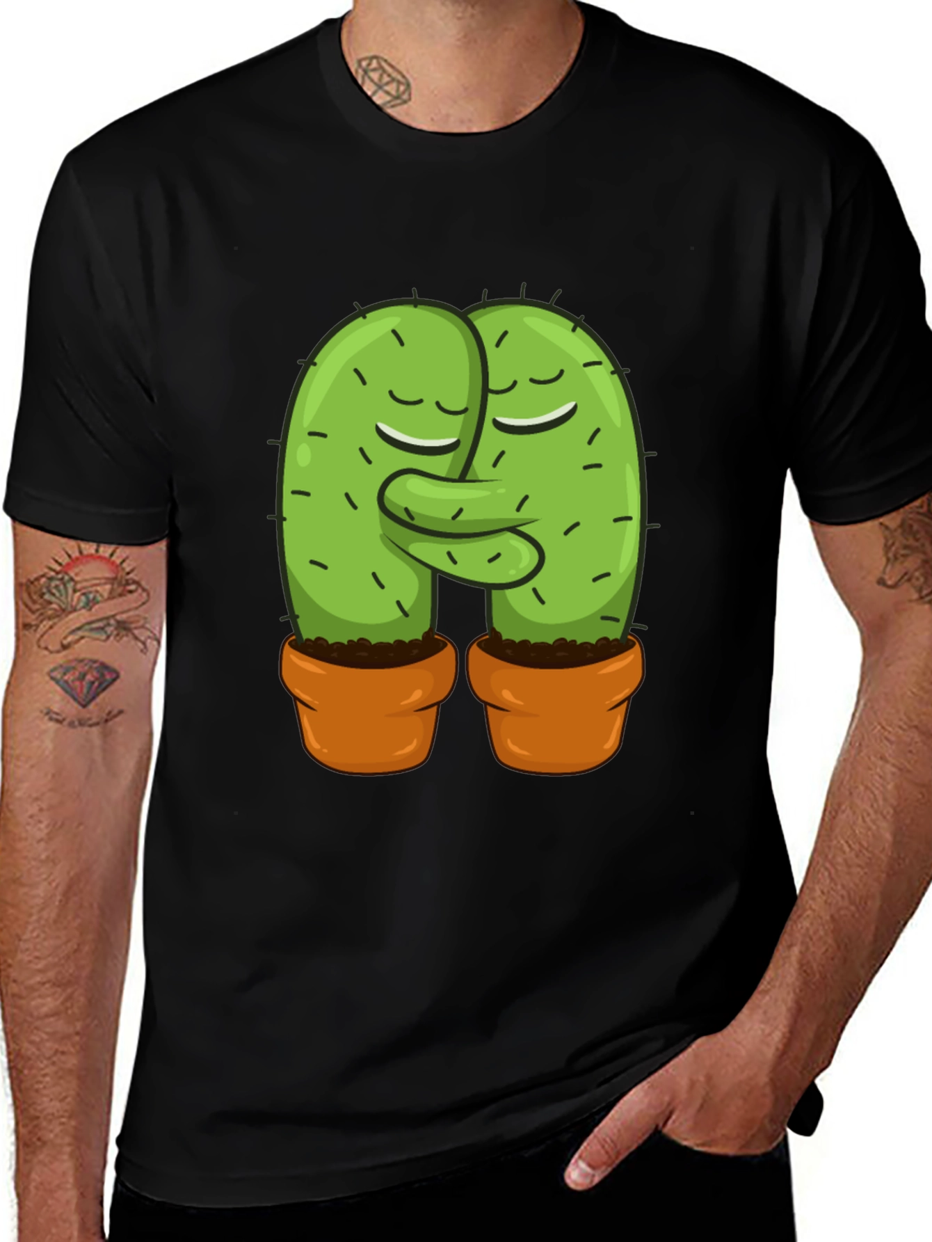 Cactus Love Graphic Tee - Hugging Cacti Design