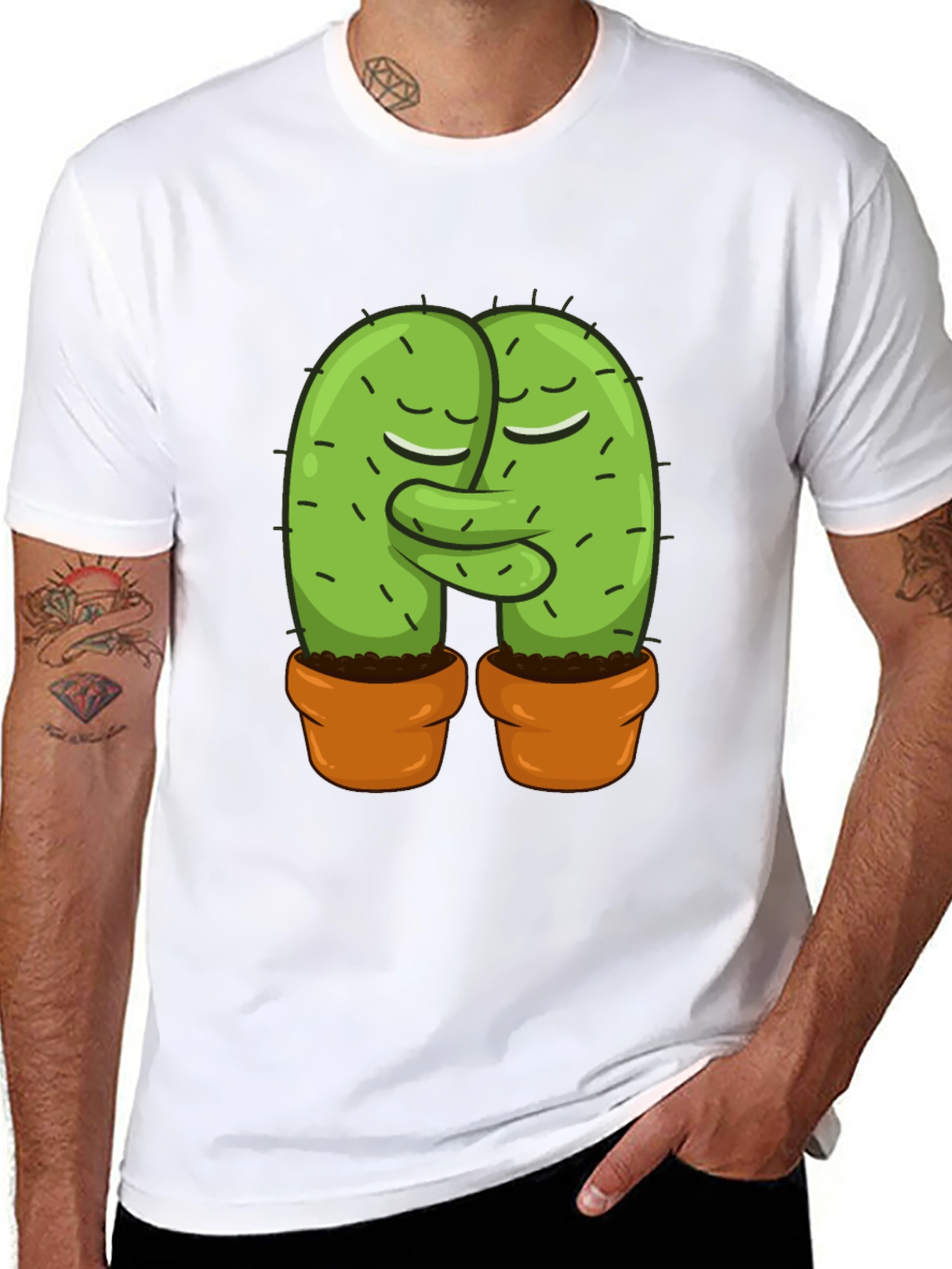 Cactus Love Graphic Tee - Hugging Cacti Design