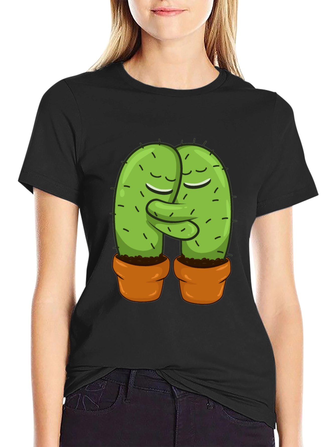 Cactus Love Graphic Tee - Hugging Cacti Design
