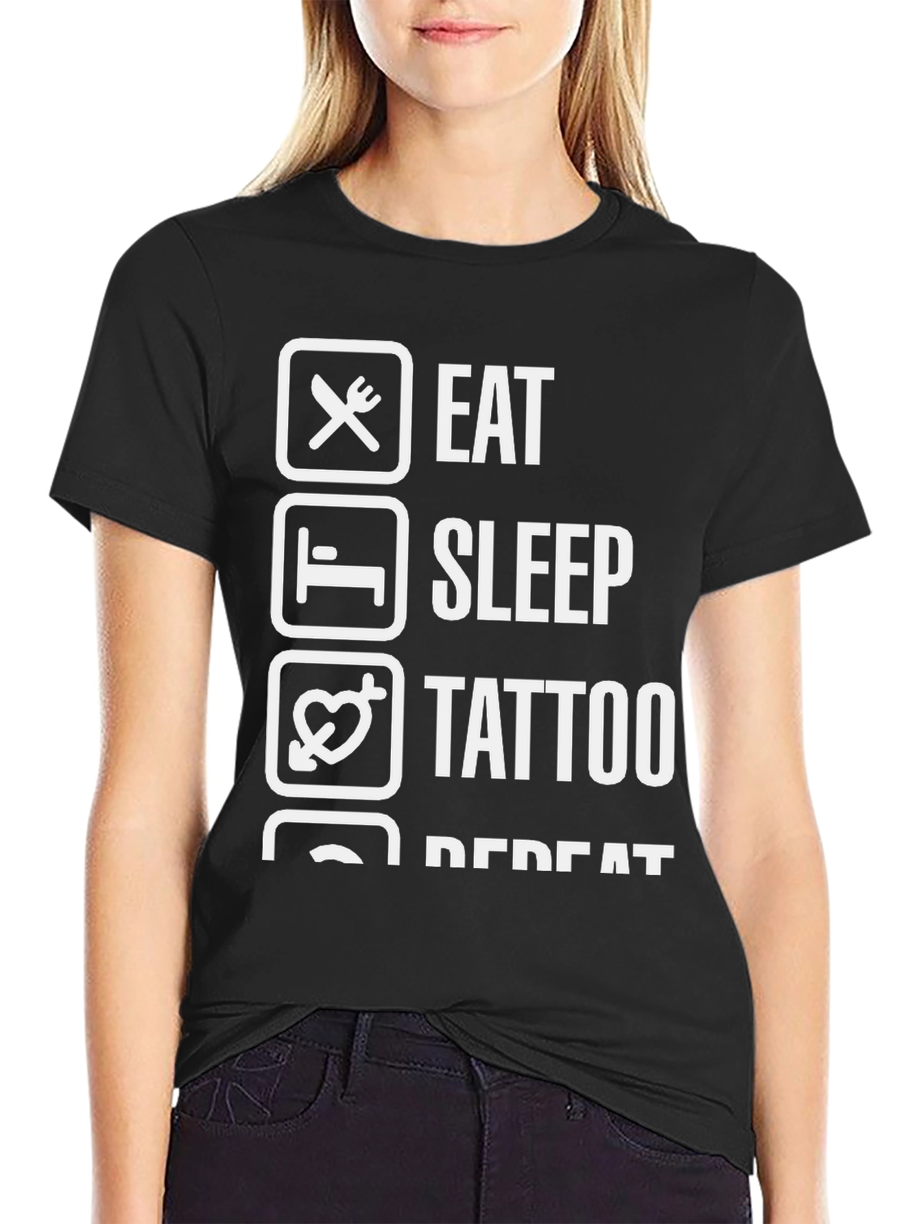 Eat Sleep Tattoo Repeat Black Graphic Tee