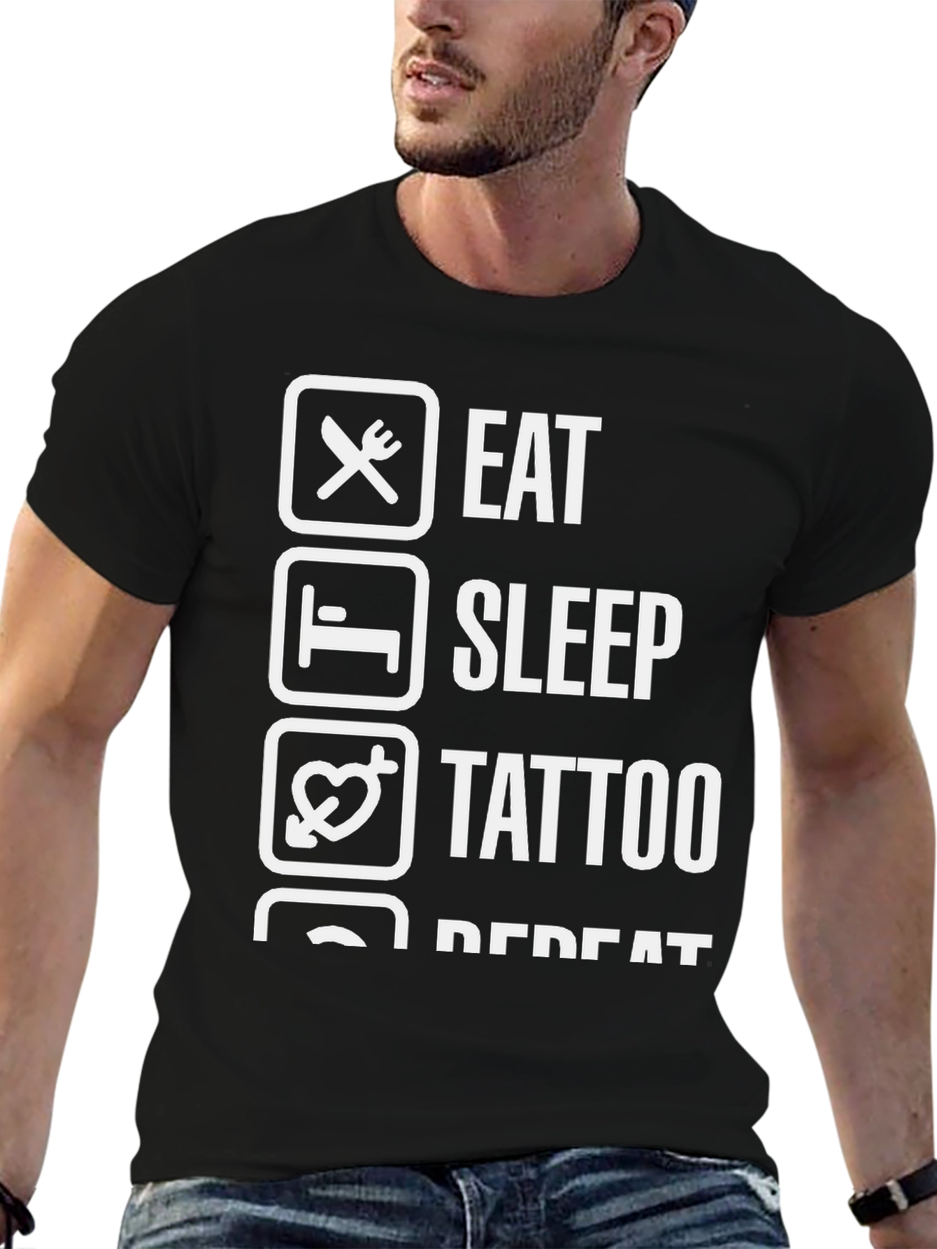 Eat Sleep Tattoo Repeat Black Graphic Tee