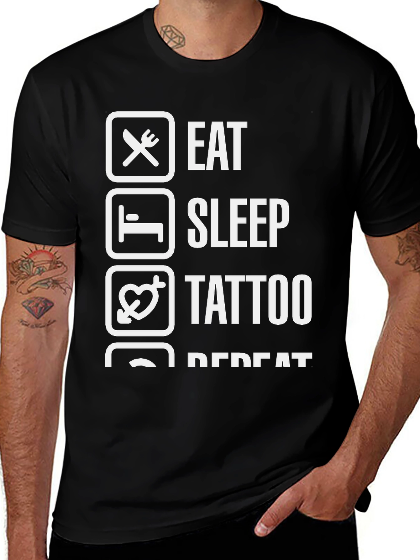Eat Sleep Tattoo Repeat Black Graphic Tee