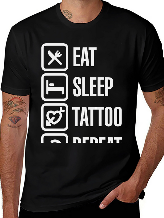 Eat Sleep Tattoo Repeat Black Graphic Tee
