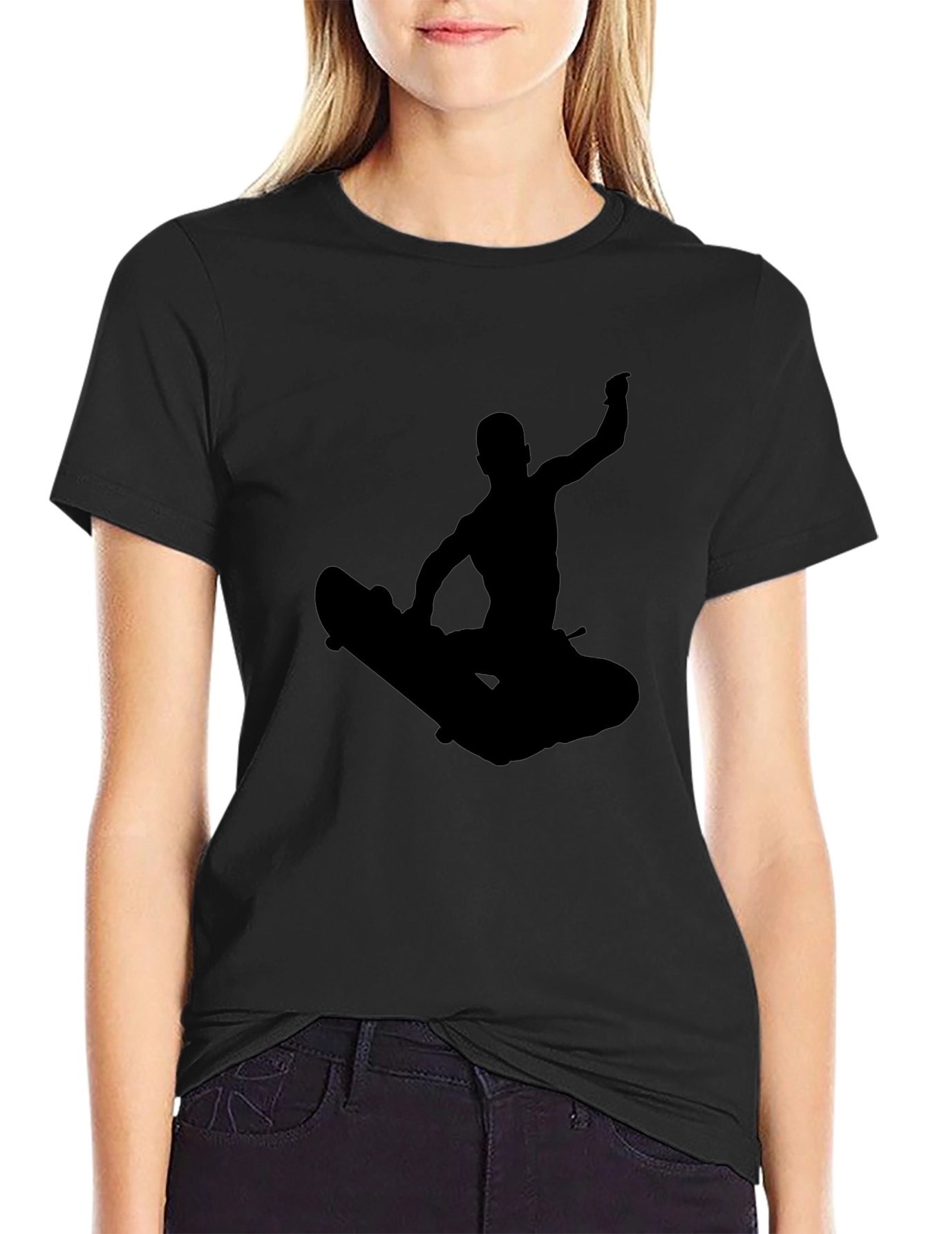 Skateboarder Silhouette Graphic Tee - Cool Black T-Shirt
